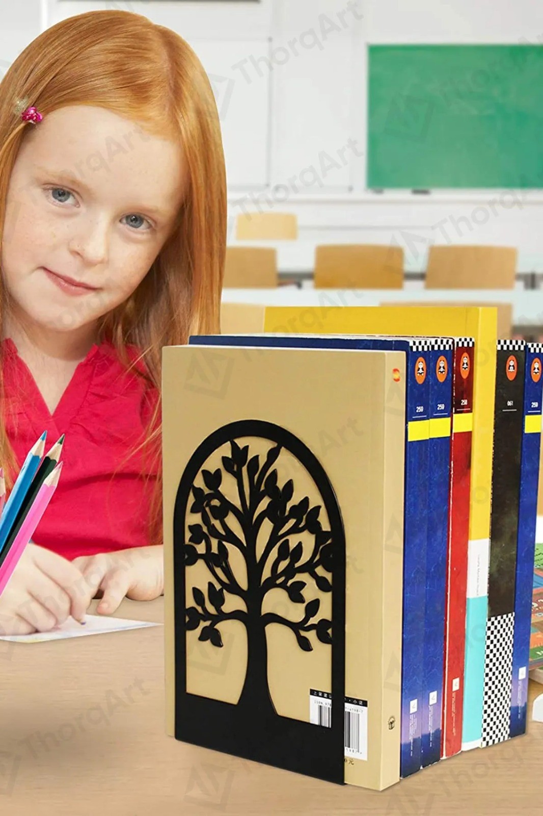 Oval Ağaç Desenli Kitap Desteği - Dekoratif Estetik Kitap Tutucu Dekoratif Metal Kitap Tutucu Ağaç Figürlü Kitaplık Organizer Destek