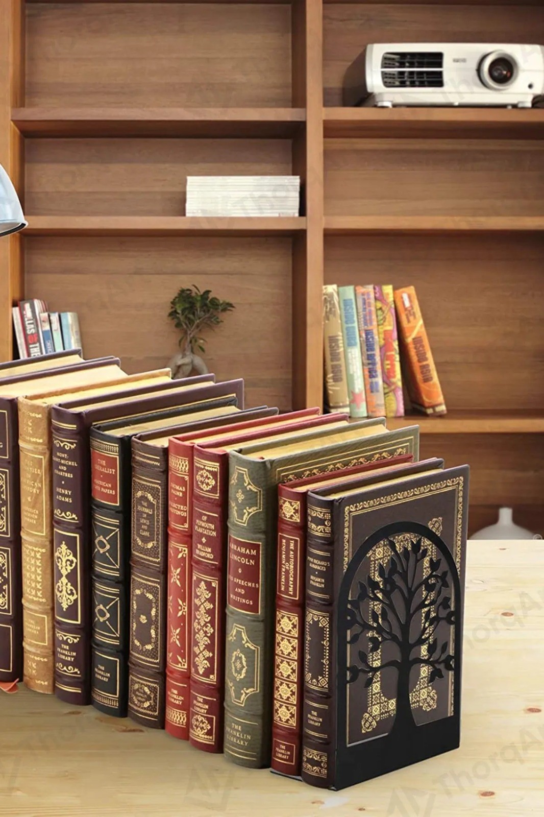 Oval Ağaç Desenli Kitap Desteği - Dekoratif Estetik Kitap Tutucu Dekoratif Metal Kitap Tutucu Ağaç Figürlü Kitaplık Organizer Destek