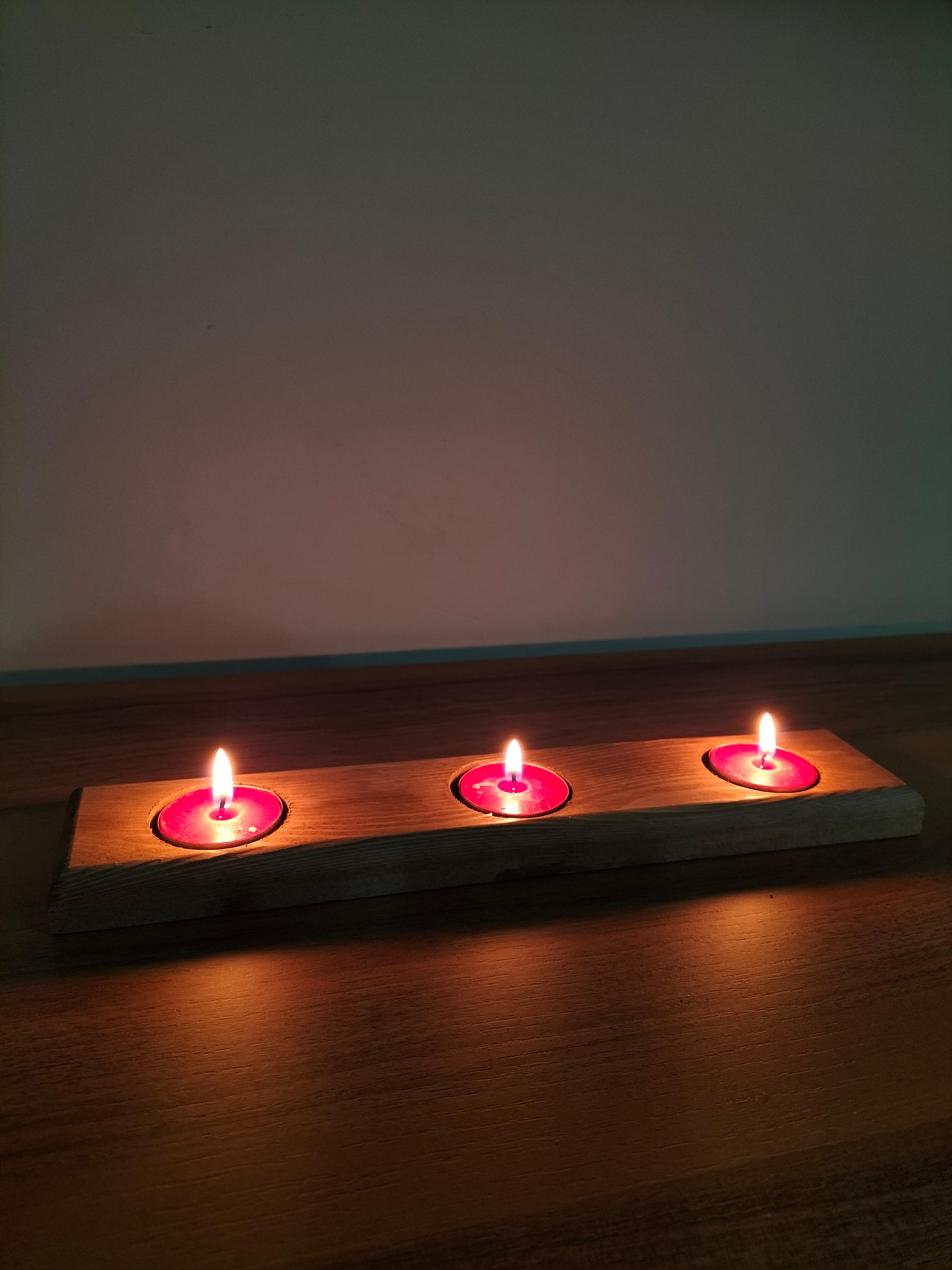 Masif Ahşap Üçlü Tealight Mumluk