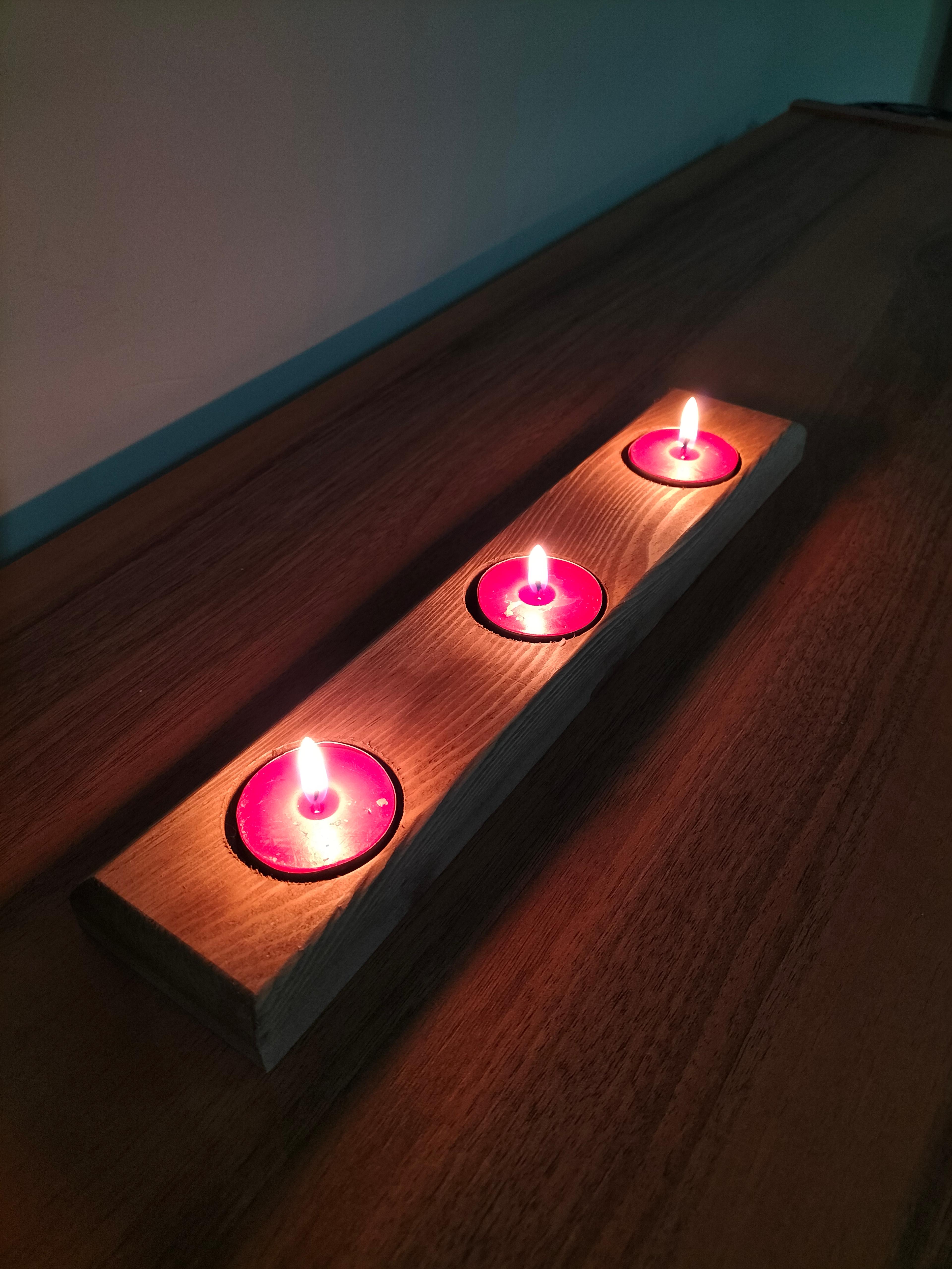 Masif Ahşap Üçlü Tealight Mumluk