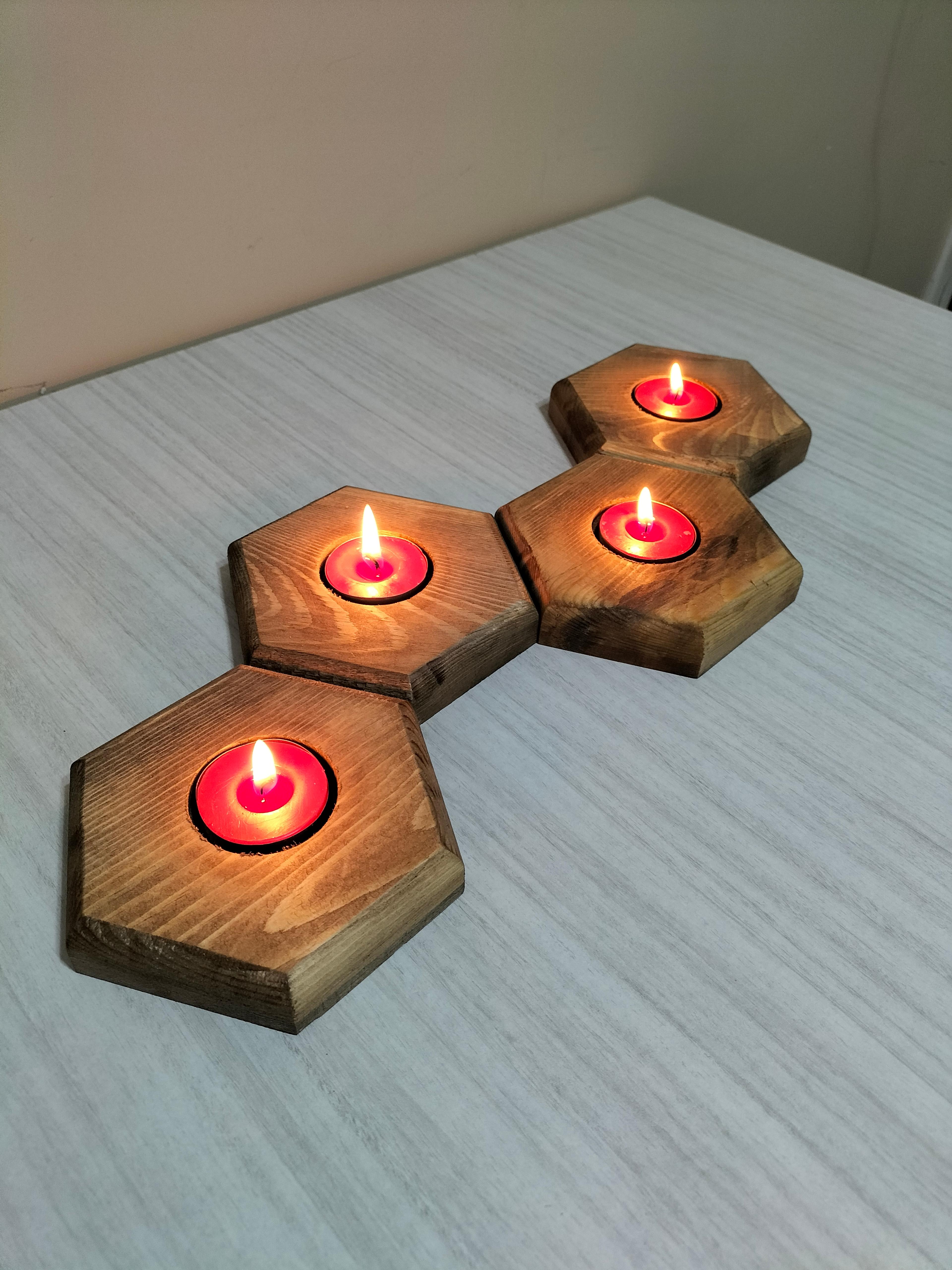 Masif Ahşap Bal Peteği Tealight Mumluk