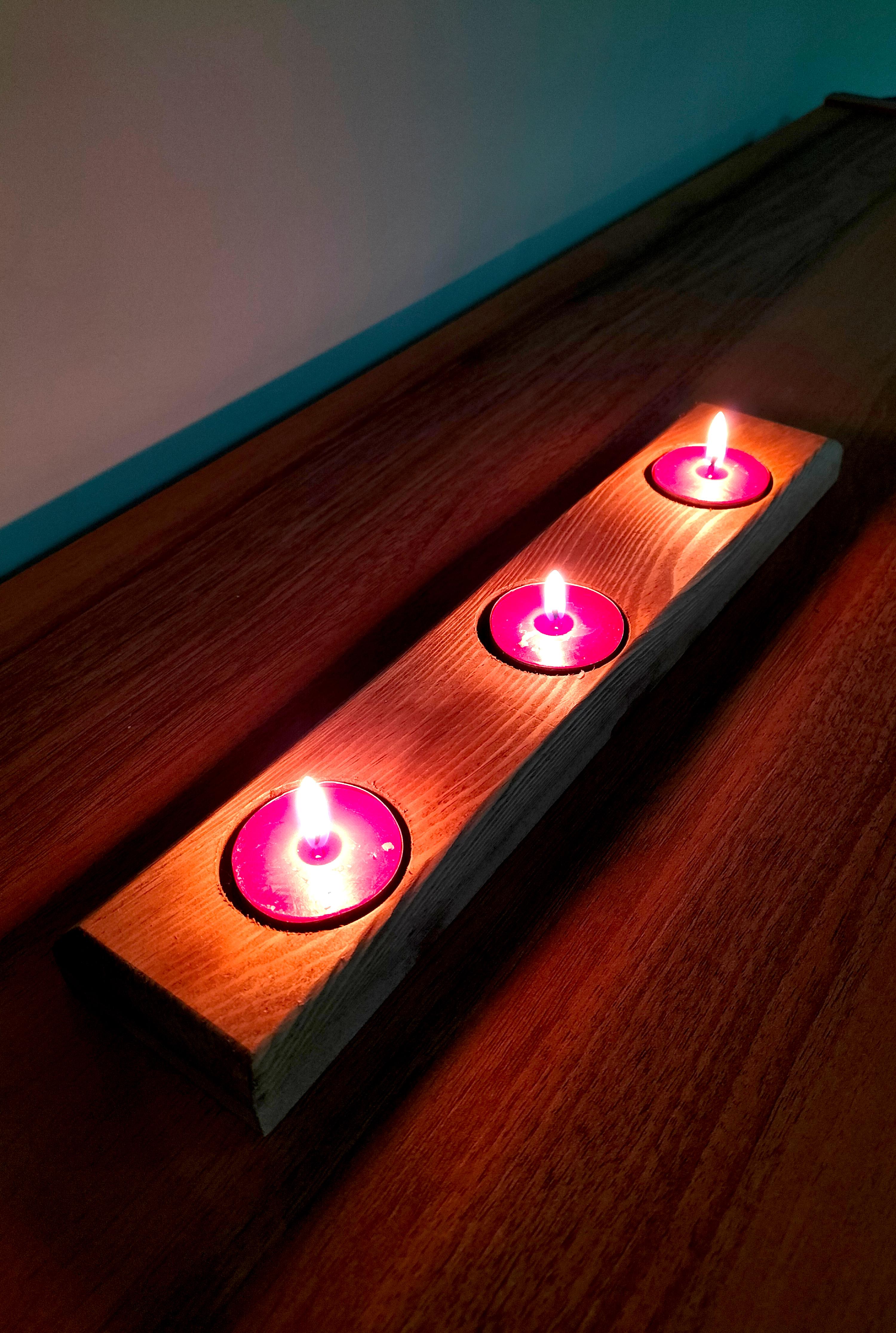 Masif Ahşap Üçlü Tealight Mumluk