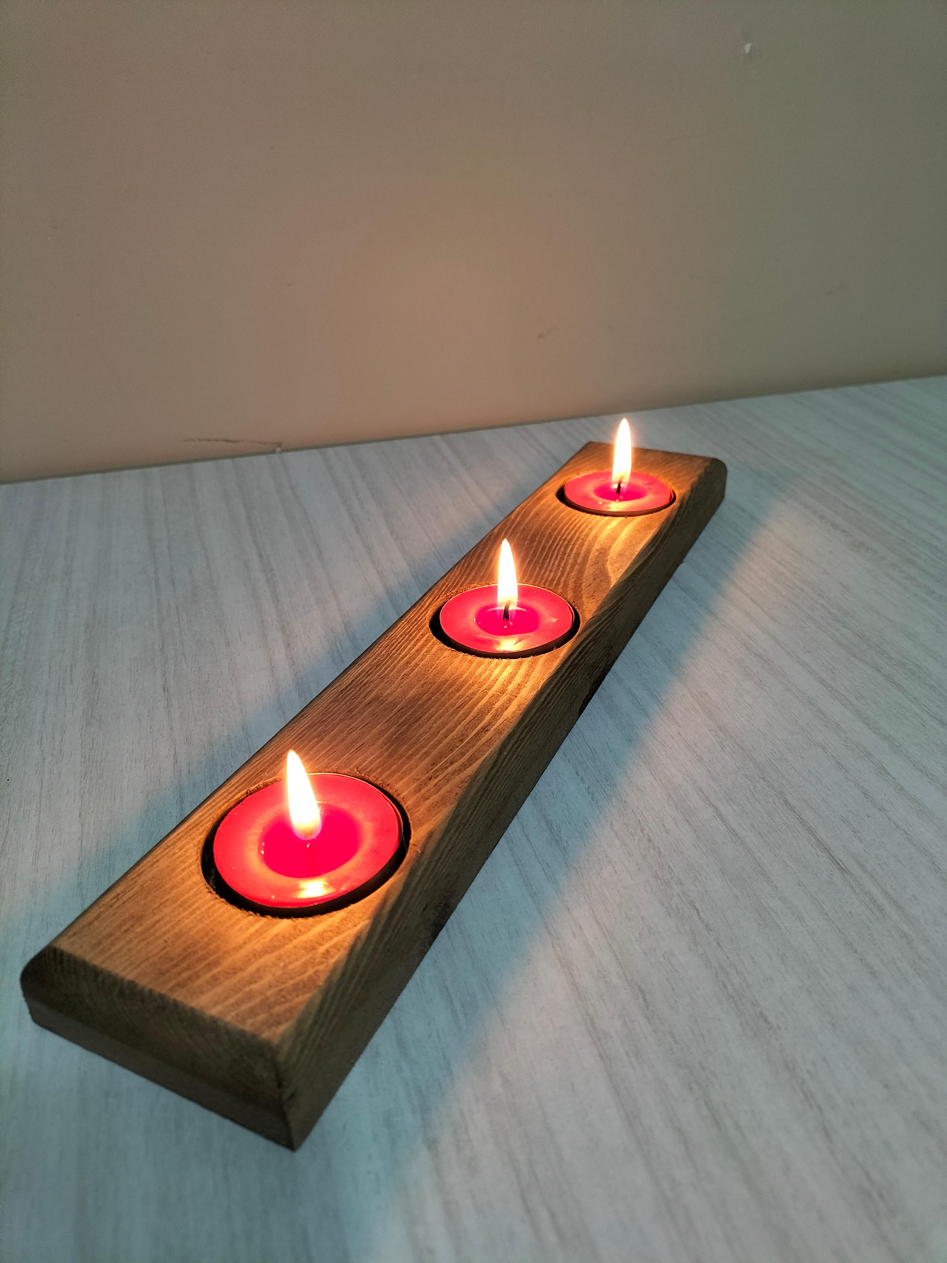 Masif Ahşap Üçlü Tealight Mumluk