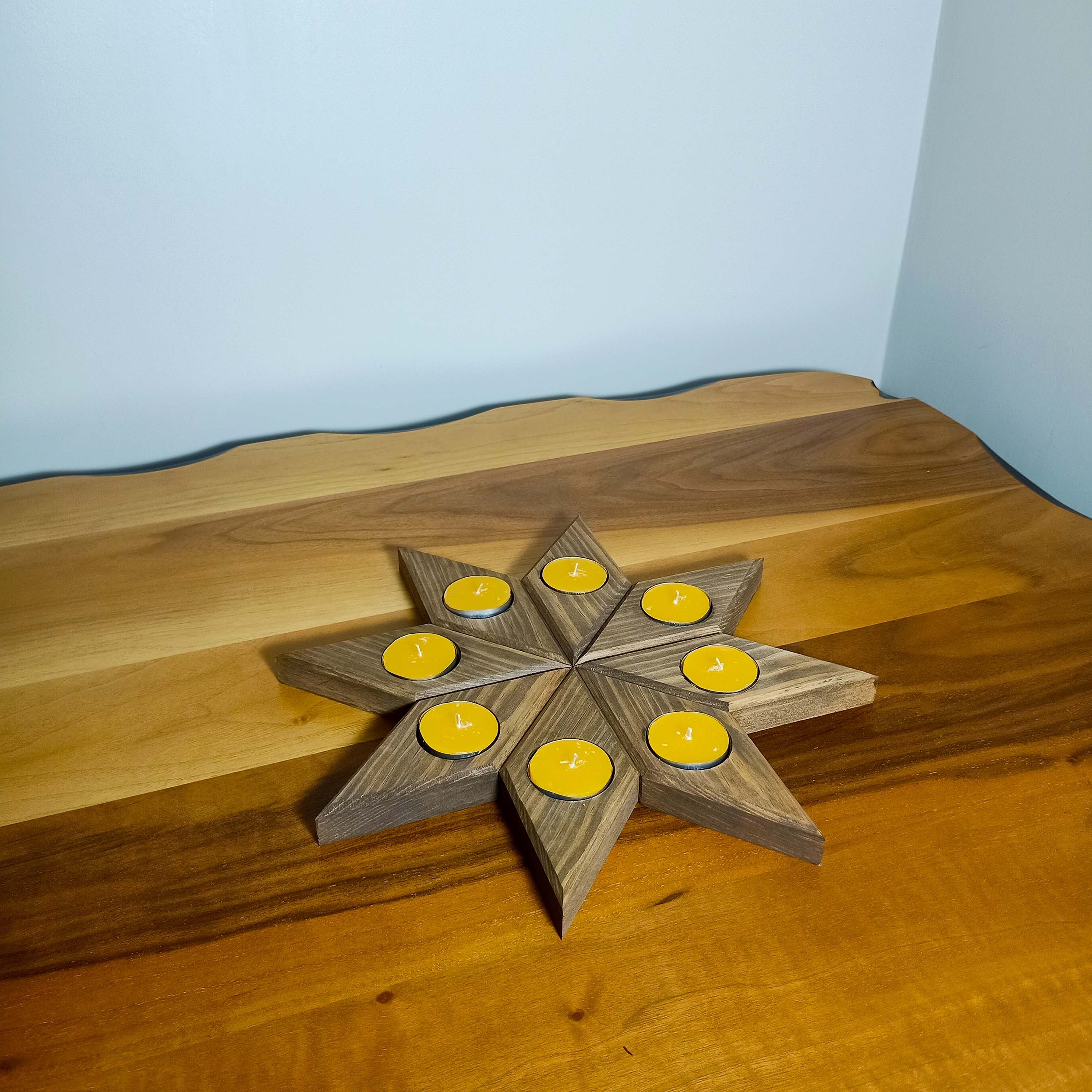 Masif Ahşap Yıldız Tealight Mumluk Sekizli/Tekli