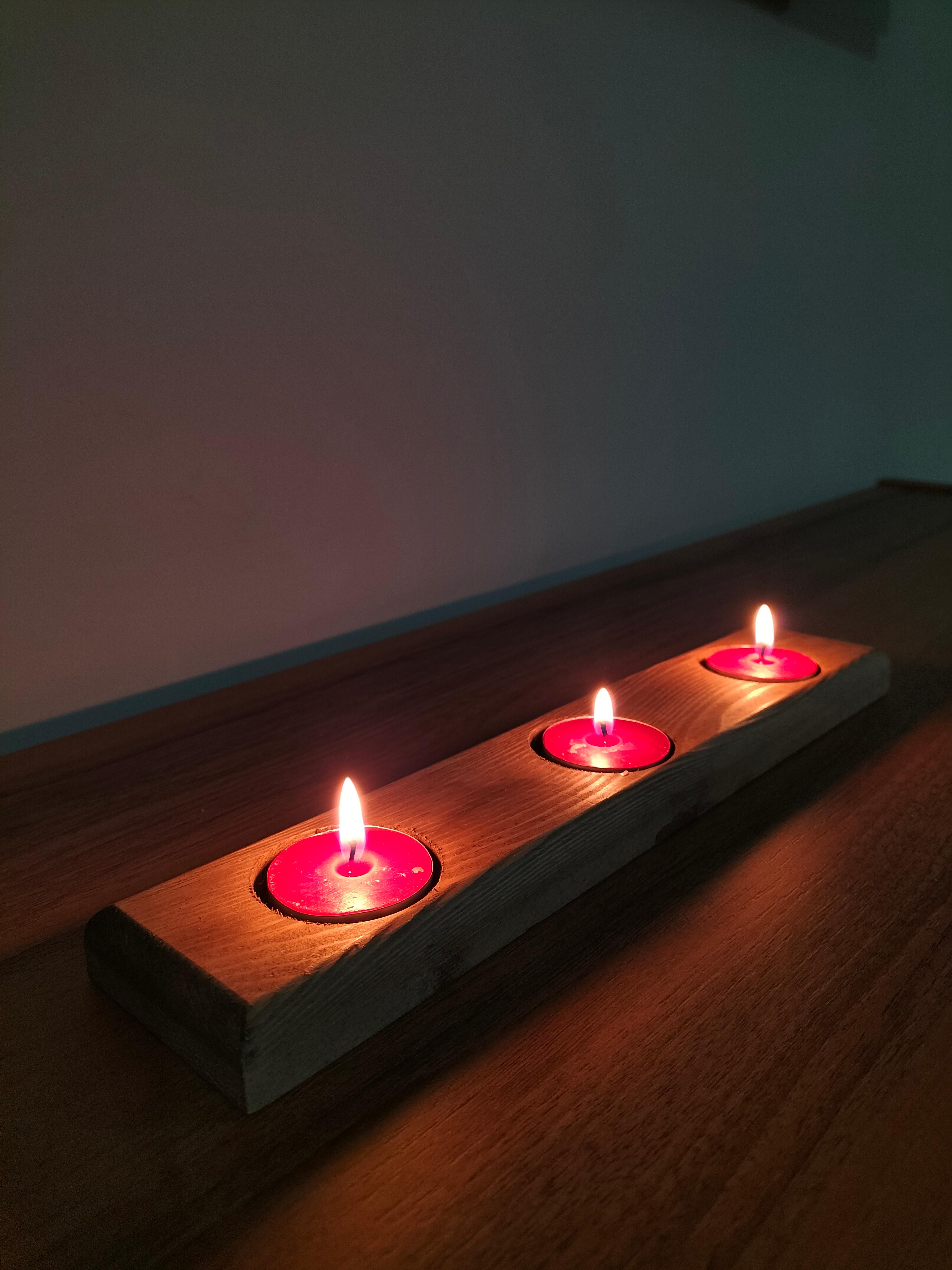 Masif Ahşap Üçlü Tealight Mumluk