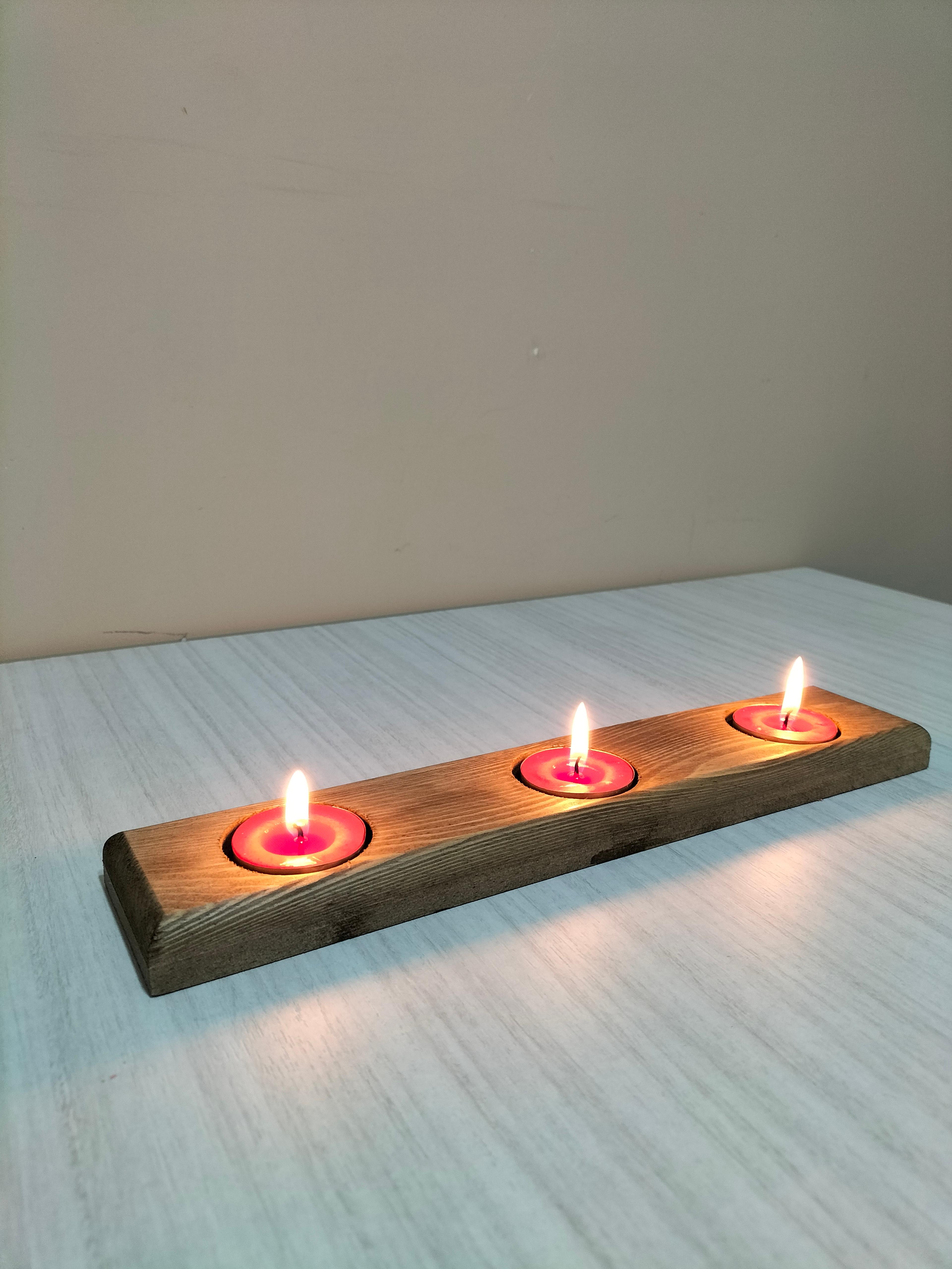 Masif Ahşap Üçlü Tealight Mumluk