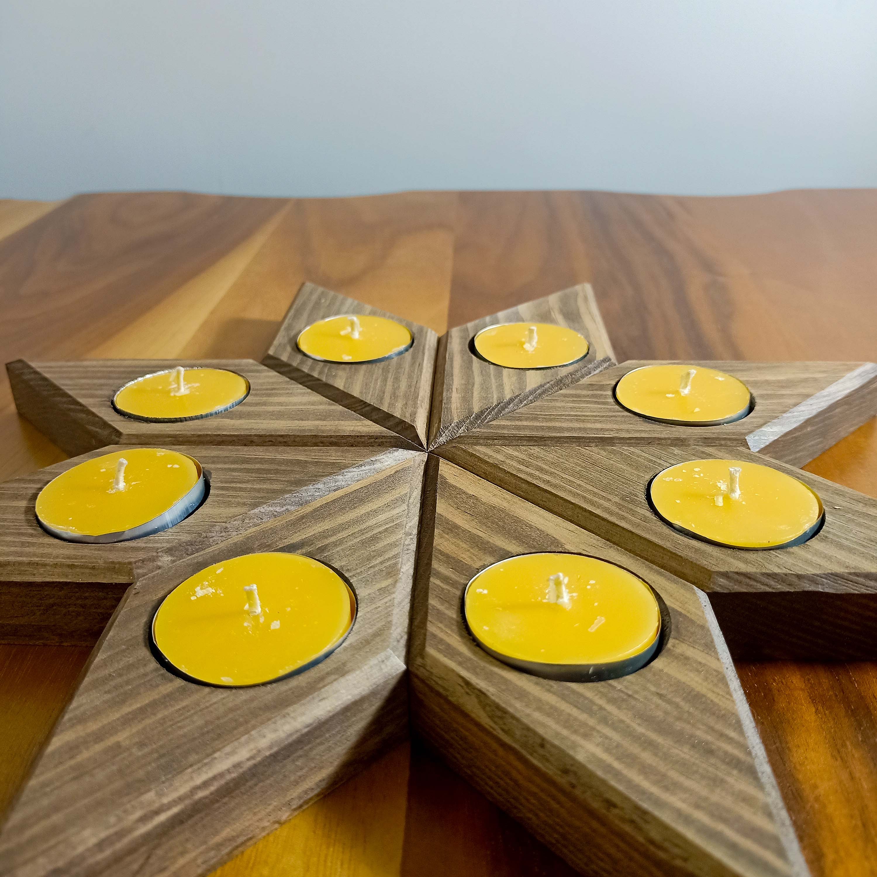 Masif Ahşap Yıldız Tealight Mumluk Sekizli/Tekli