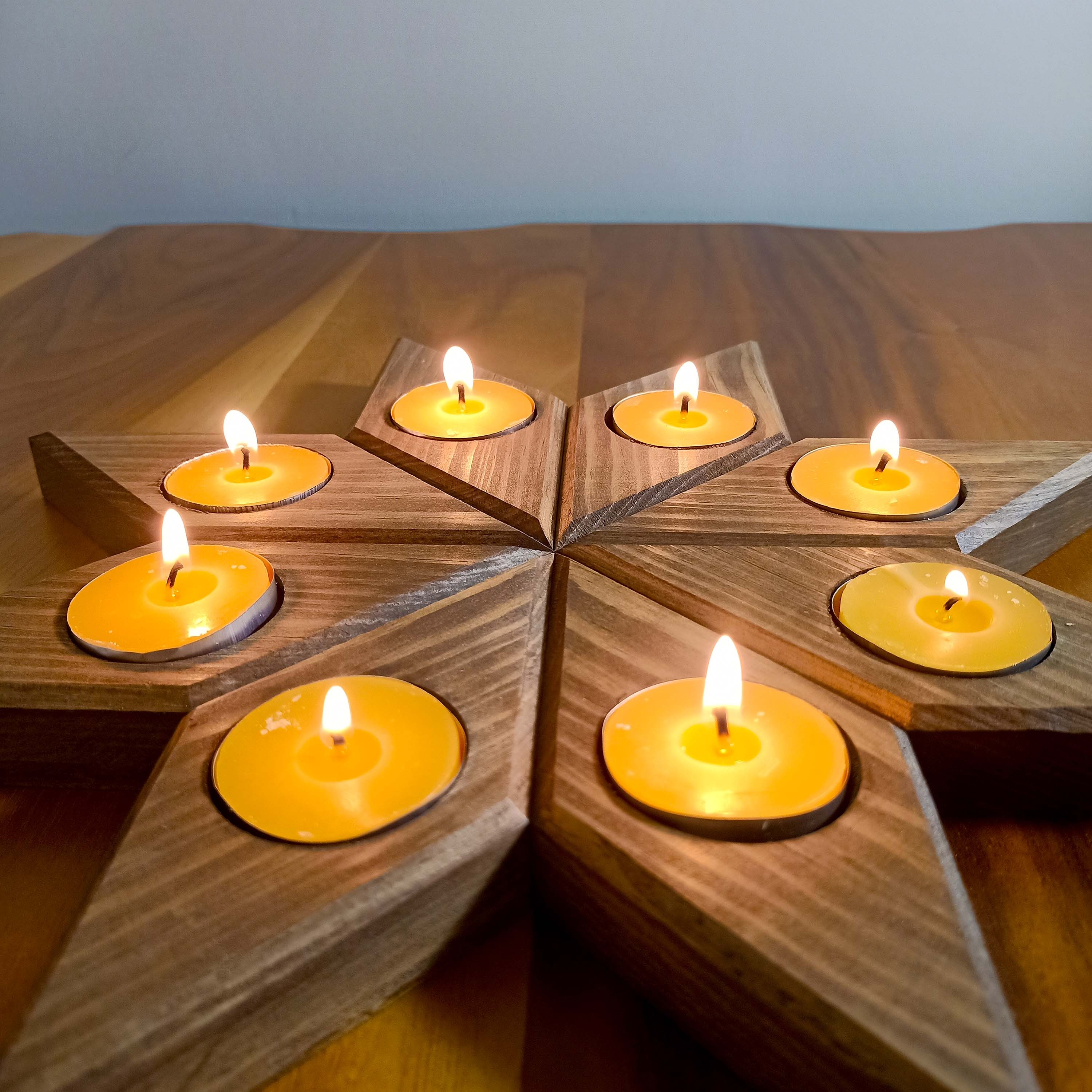 Masif Ahşap Yıldız Tealight Mumluk Sekizli/Tekli