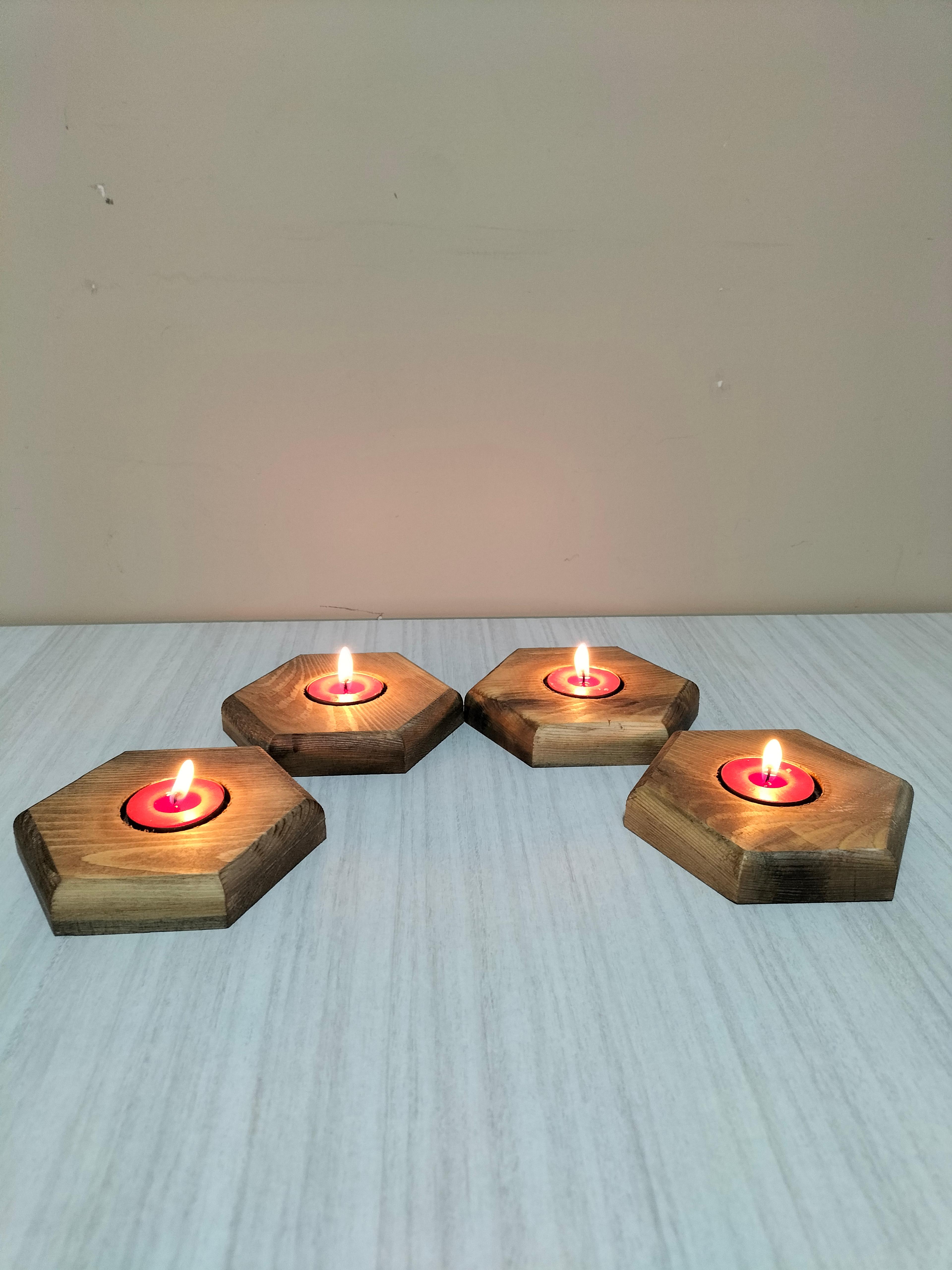 Masif Ahşap Bal Peteği Tealight Mumluk