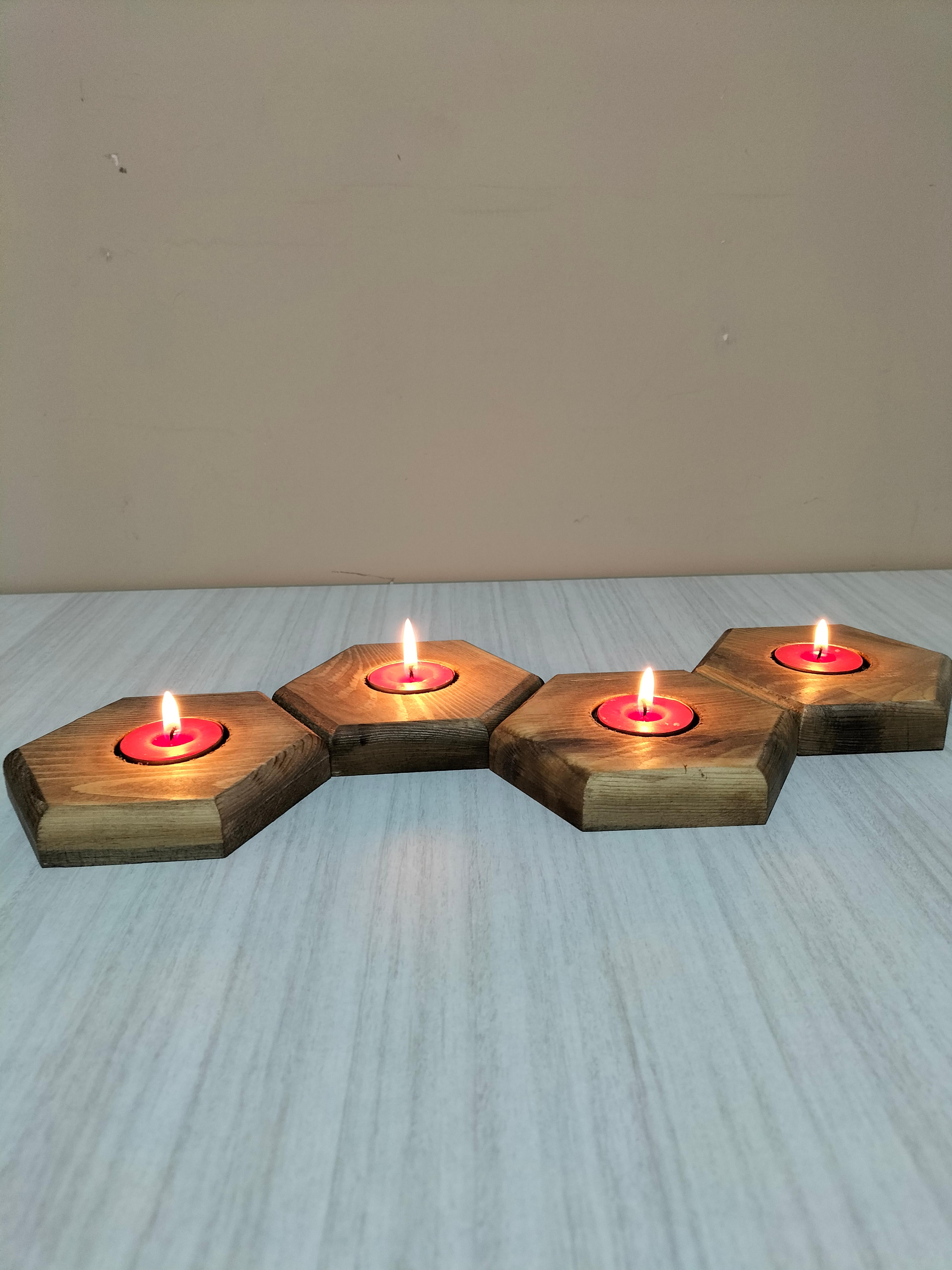 Masif Ahşap Bal Peteği Tealight Mumluk