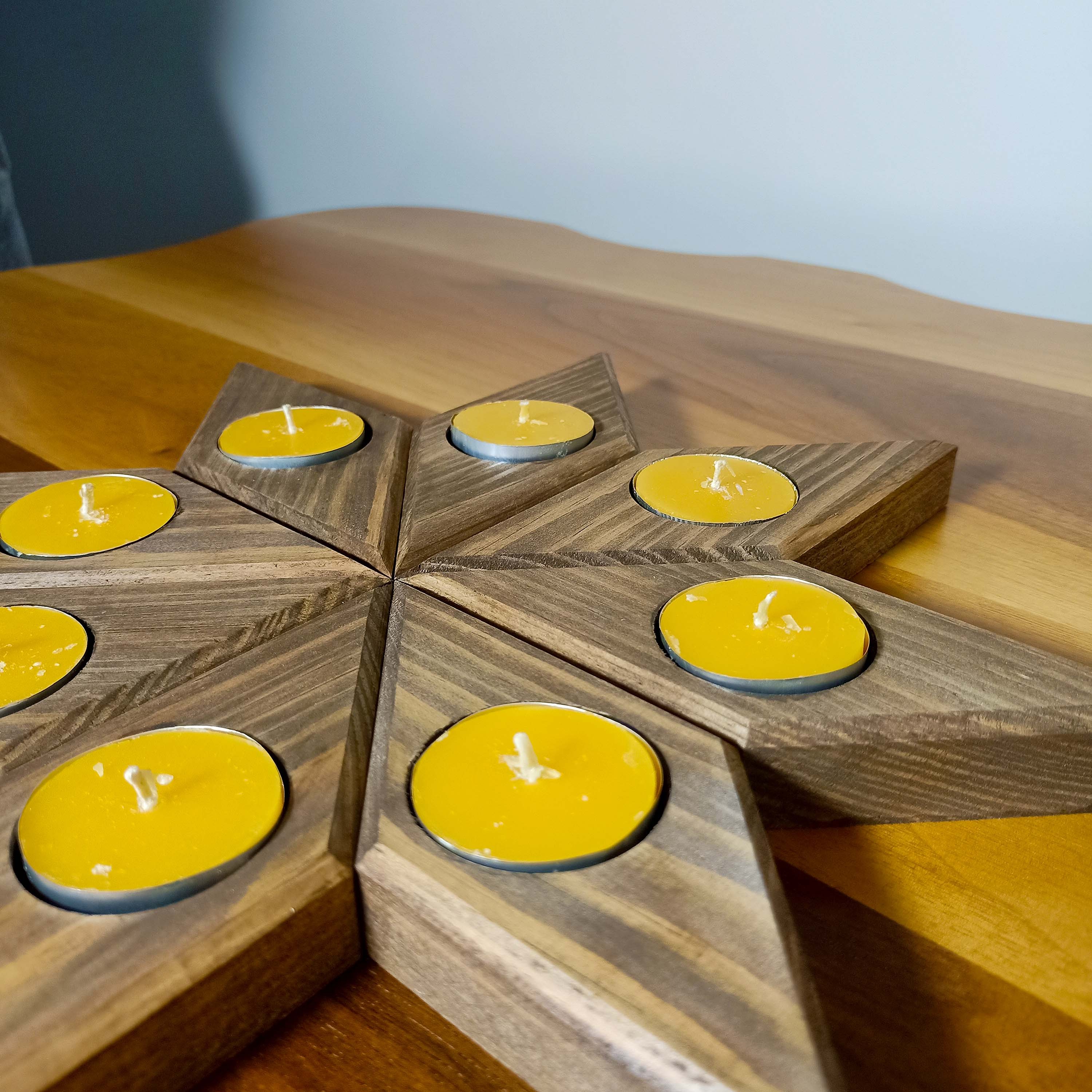 Masif Ahşap Yıldız Tealight Mumluk Sekizli/Tekli