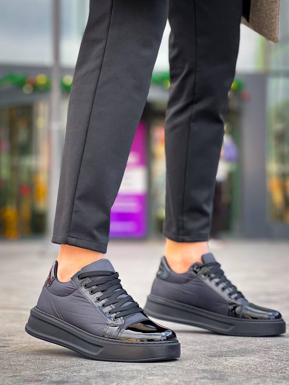 KB-X46 Kuback Siyah Rugan Yüksek Siyah Taban Günlük Spor Ayakkabı