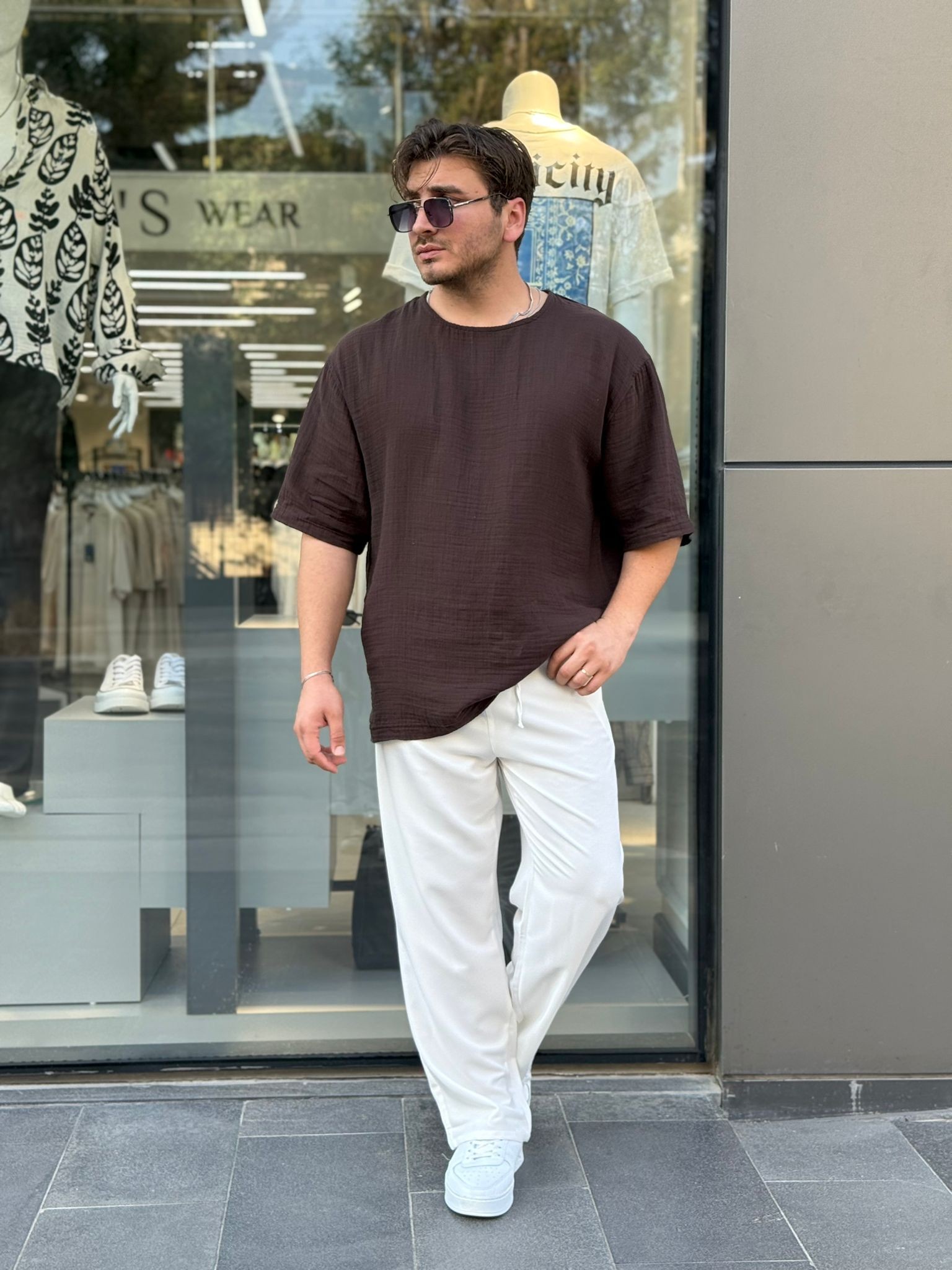 Müslin Kumaş Oversize Fakir Kol Tshirt - Kahve