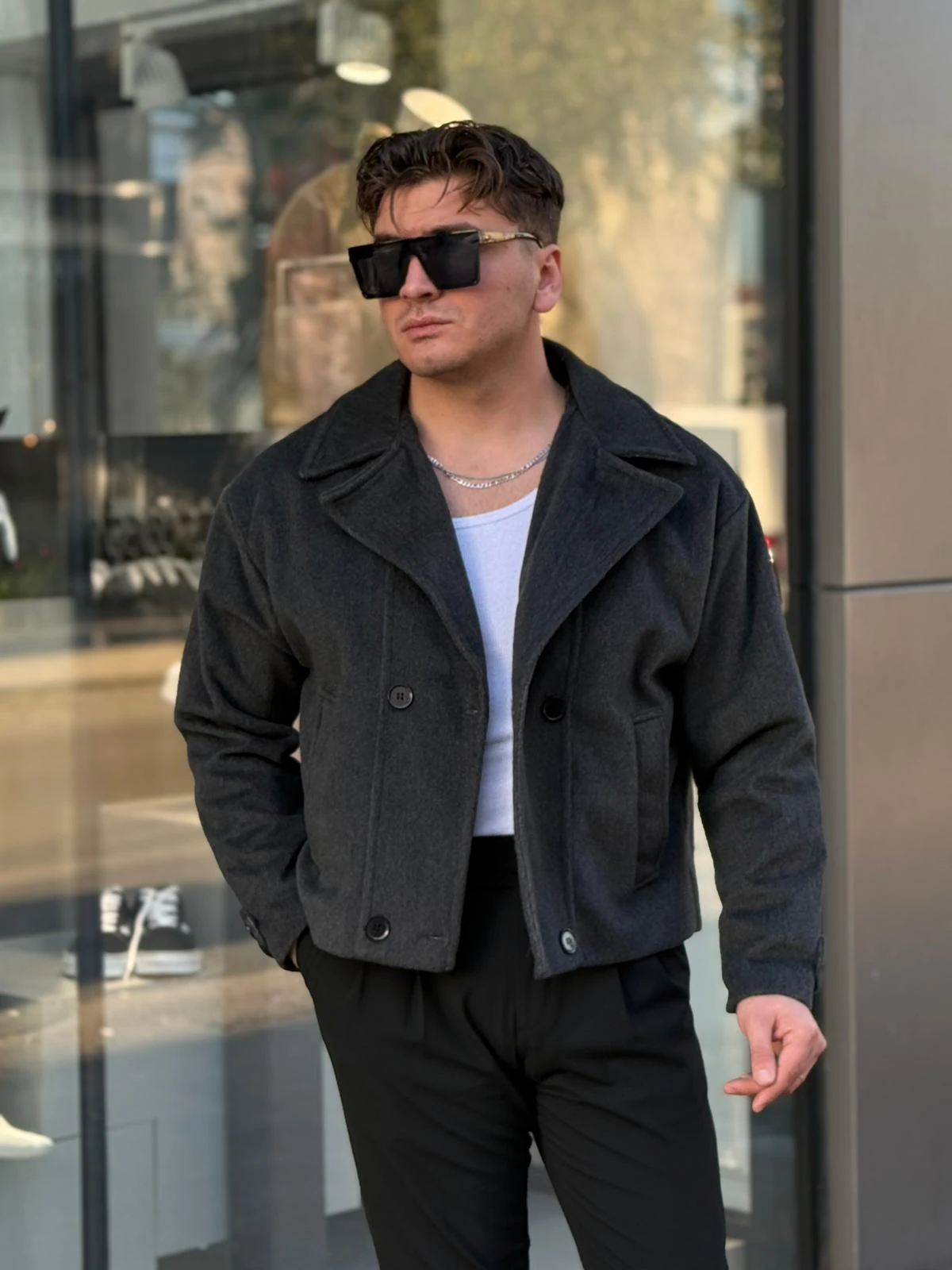 Kaşe Kruvaze Ceket  - antrasit