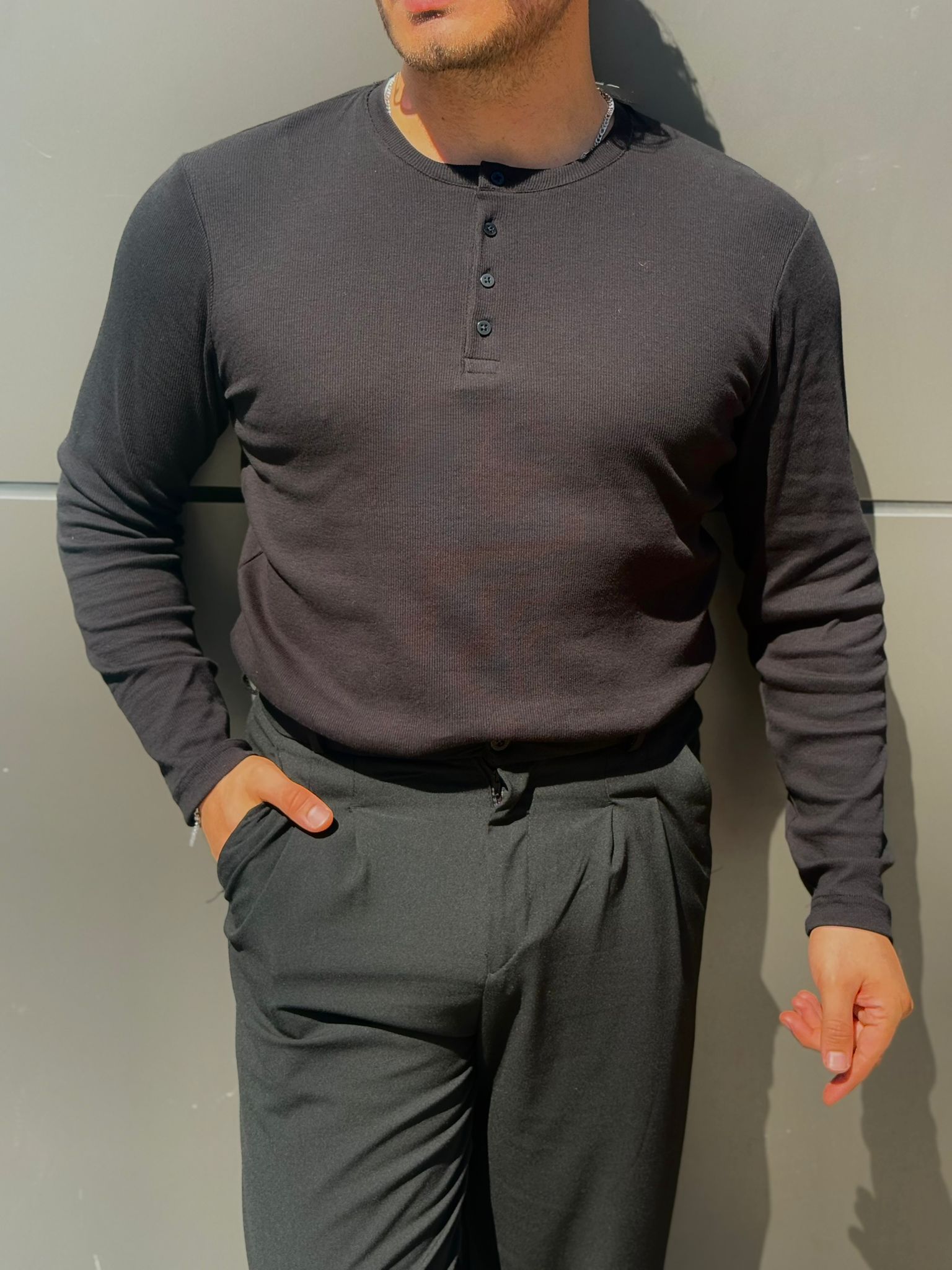 Düğmeli Triko Sweat - Siyah