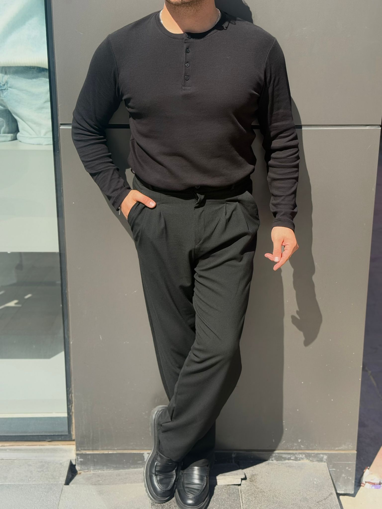 Düğmeli Triko Sweat - Siyah