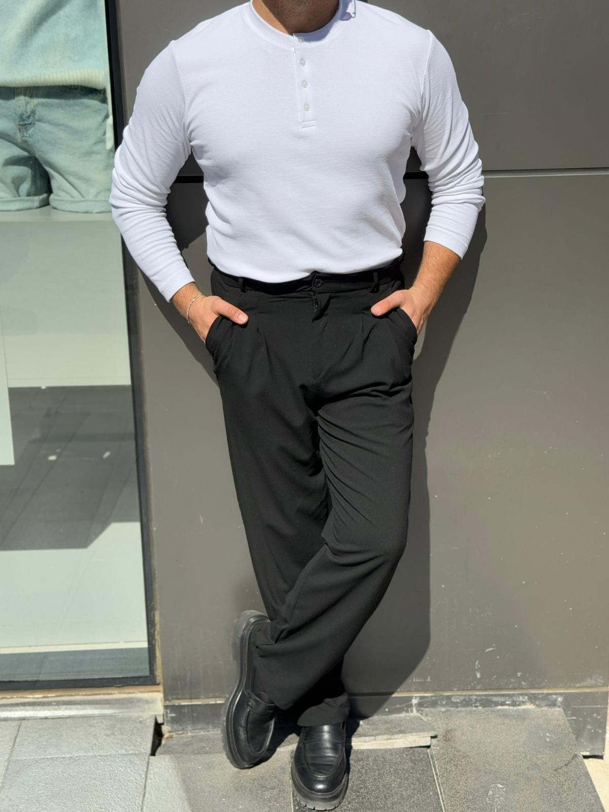 Düğmeli Triko Sweat - Beyaz