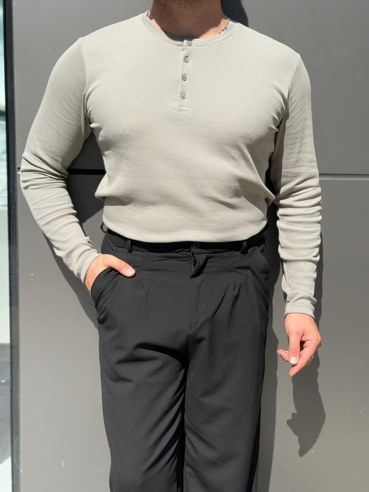 Düğmeli Triko Sweat - Yeşil