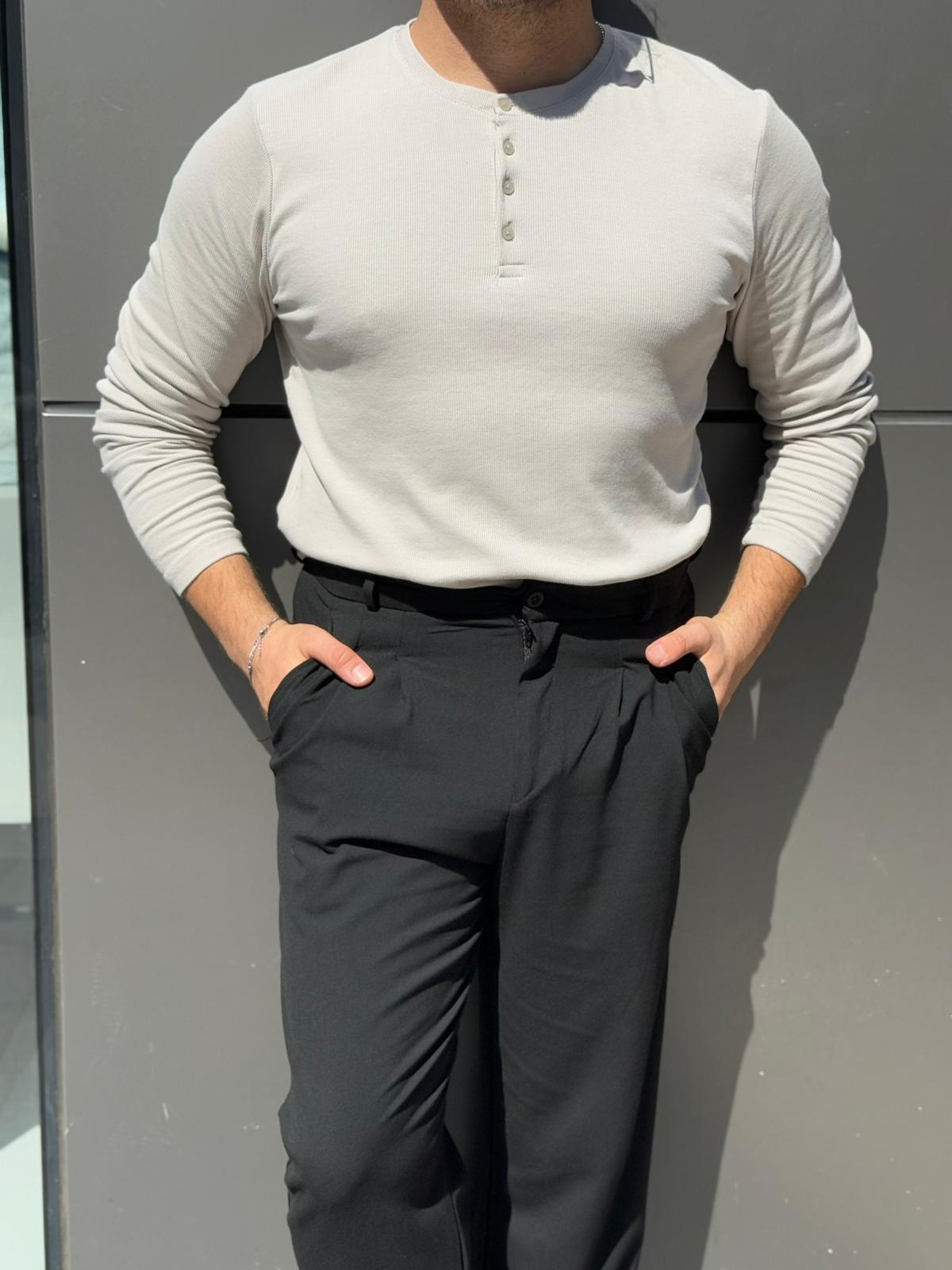 Düğmeli Triko Sweat - Gri