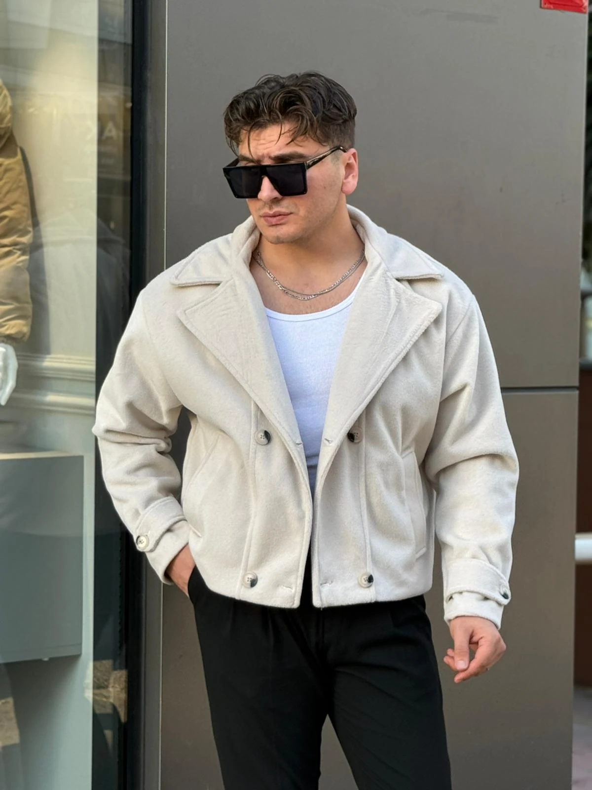 Kaşe Kruvaze Ceket  - bej