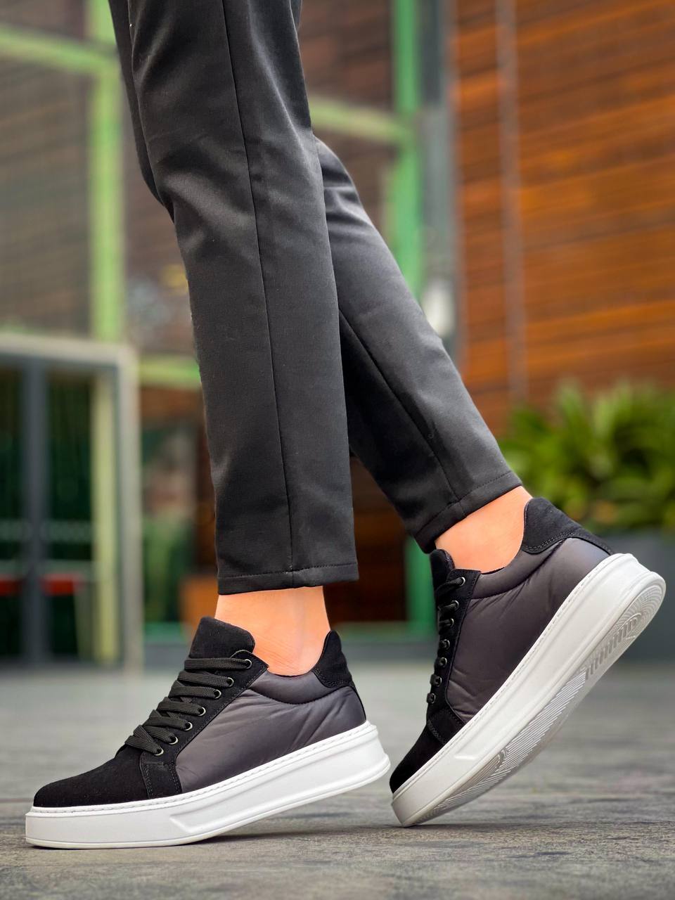 KB-046 Kuback Siyah Paraşüt Beyaz Yüksek Taban Günlük Spor Ayakkabı