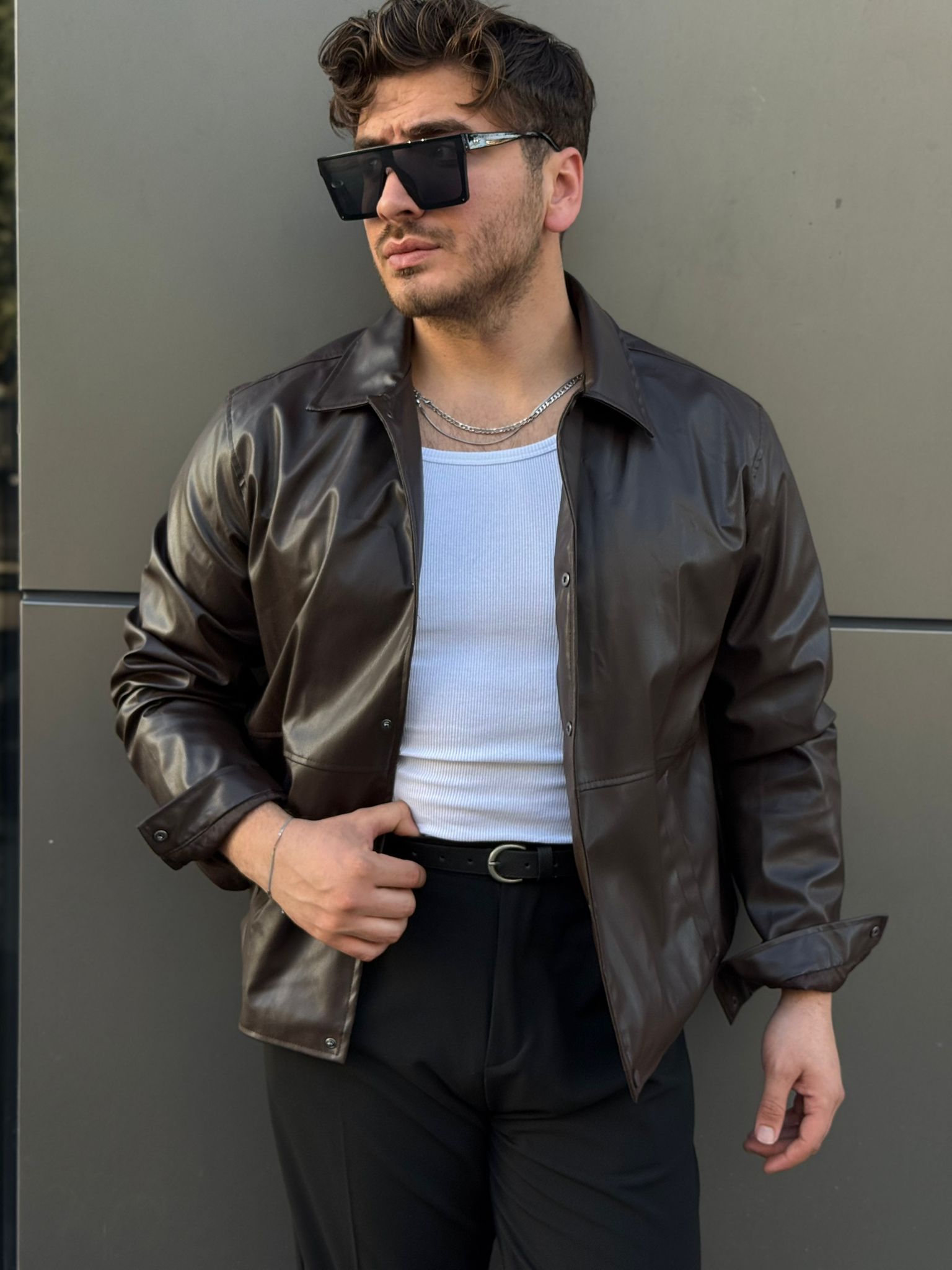 Düğmeli Deri Ceket