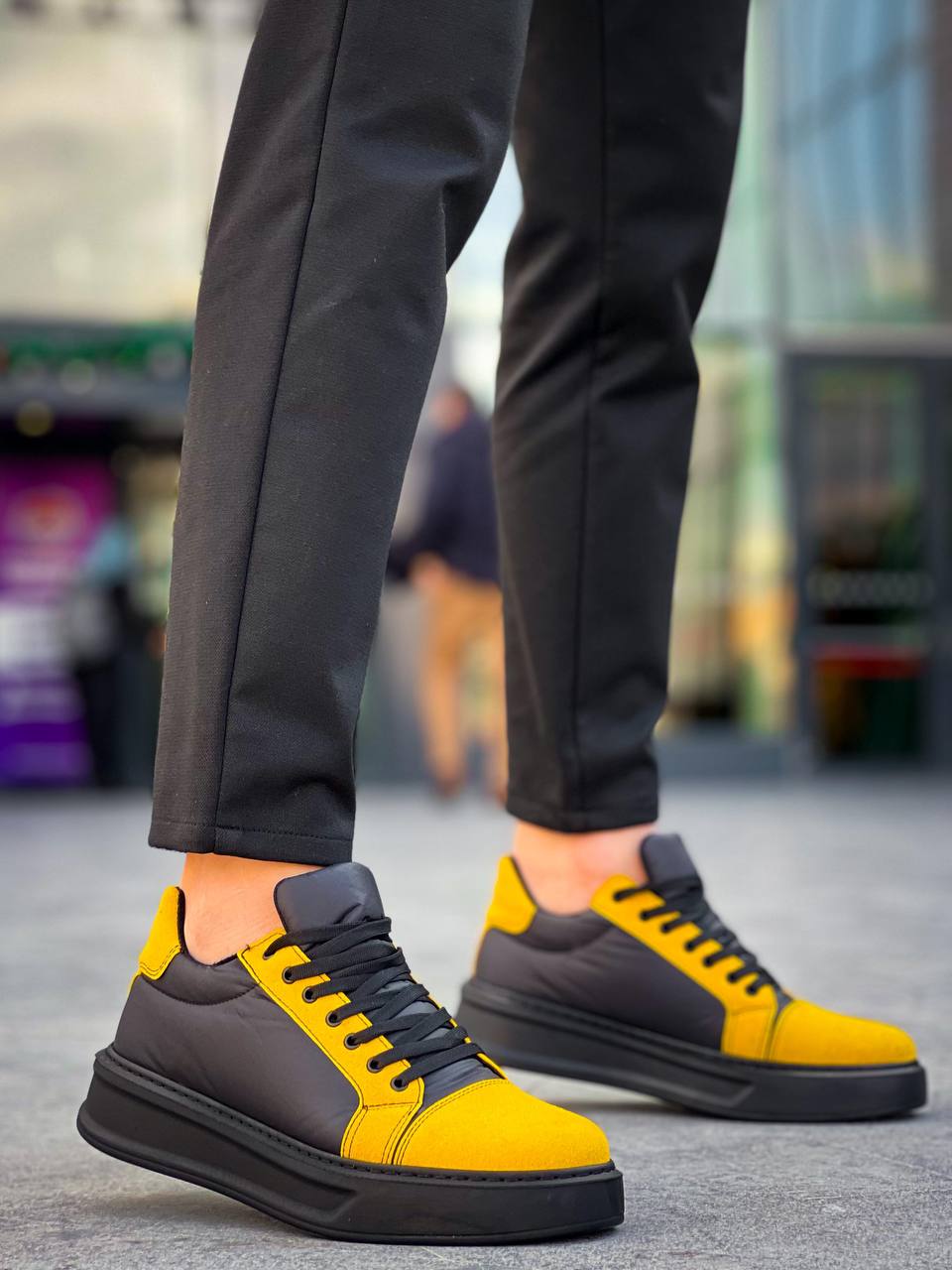 KB-X46 Kuback Siyah Sarı Yüksek Siyah Taban Günlük Spor Ayakkabı