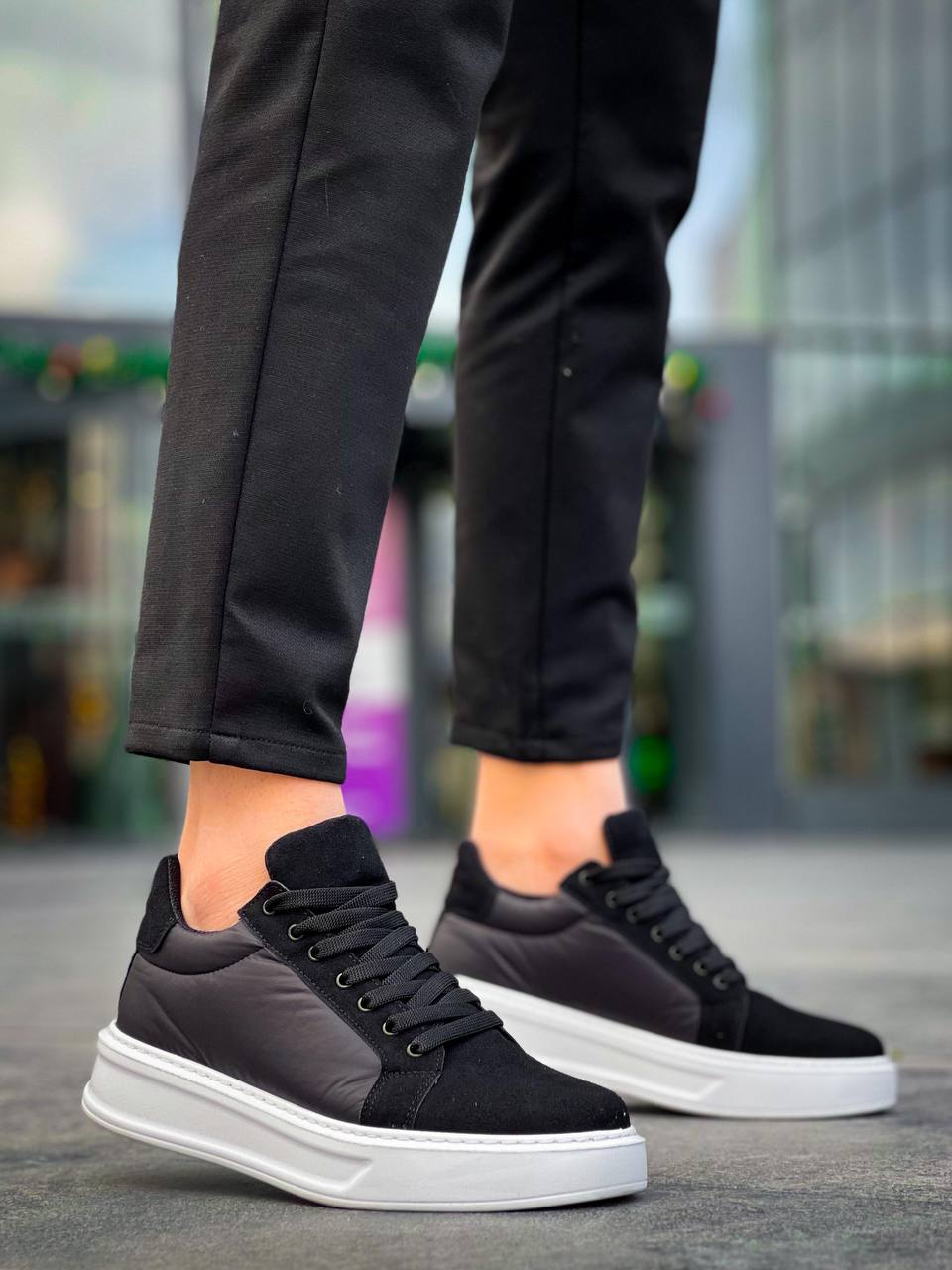 KB-046 Kuback Siyah Paraşüt Beyaz Yüksek Taban Günlük Spor Ayakkabı