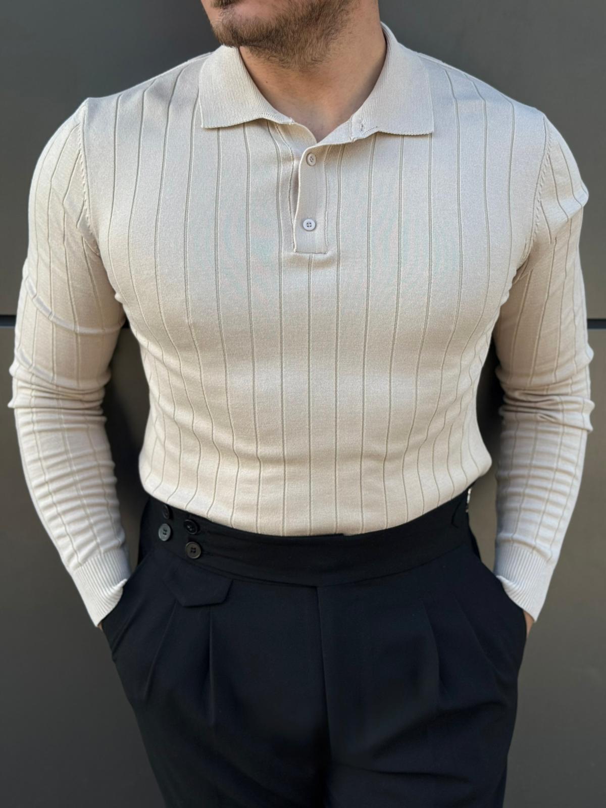 Çizgili Polo Yaka Kazak