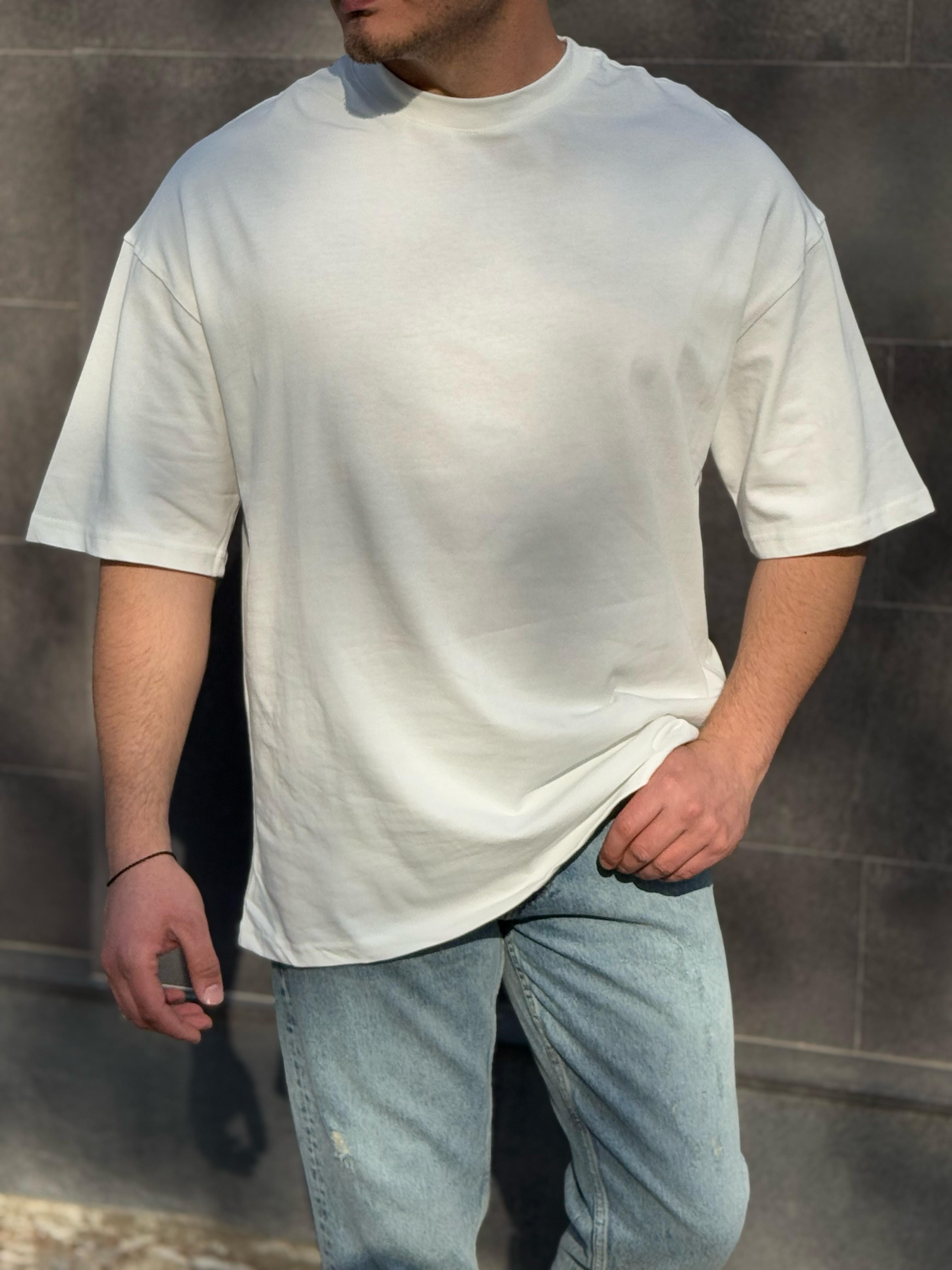 Arka Baskılı Oversize Tshirt - Beyaz
