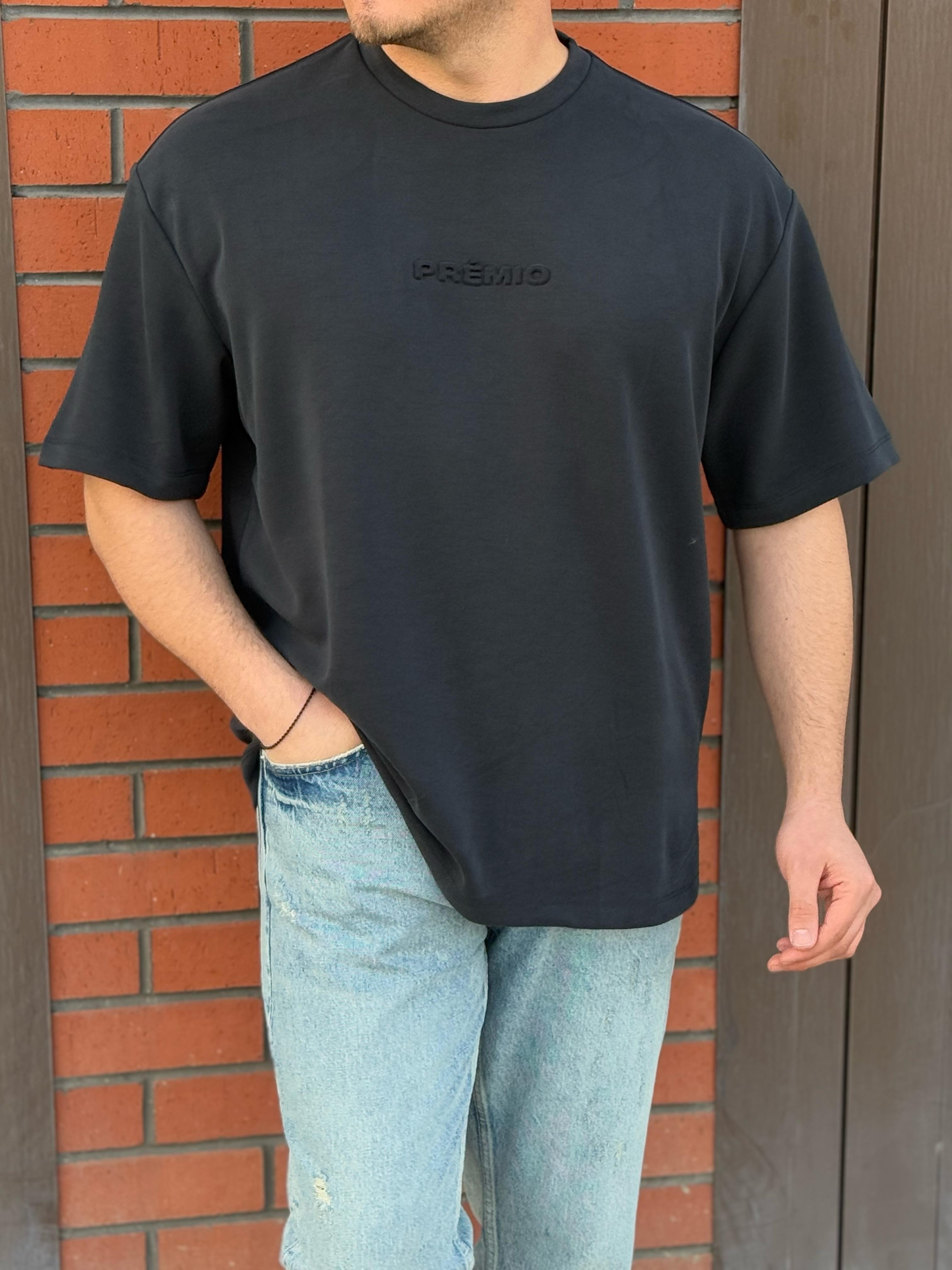 Ön Minimal Baskılı Oversize Premium Kumaş Tshirt - Siyah