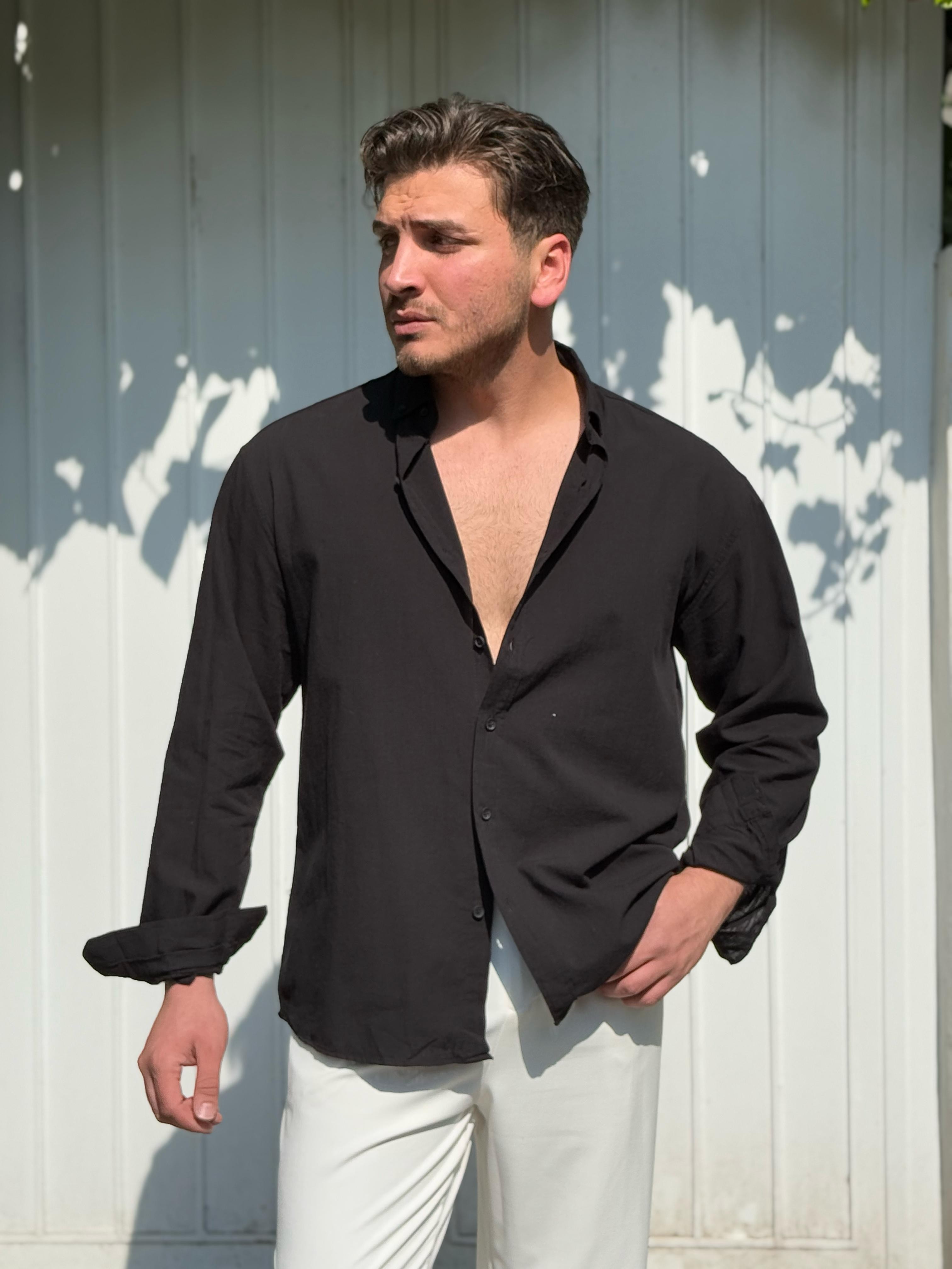 Pamuk Kumaş Oversize Gömlek - Siyah