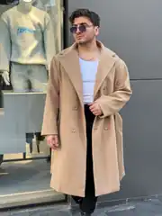 Kuşaklı Kaşe Kaban  - krem