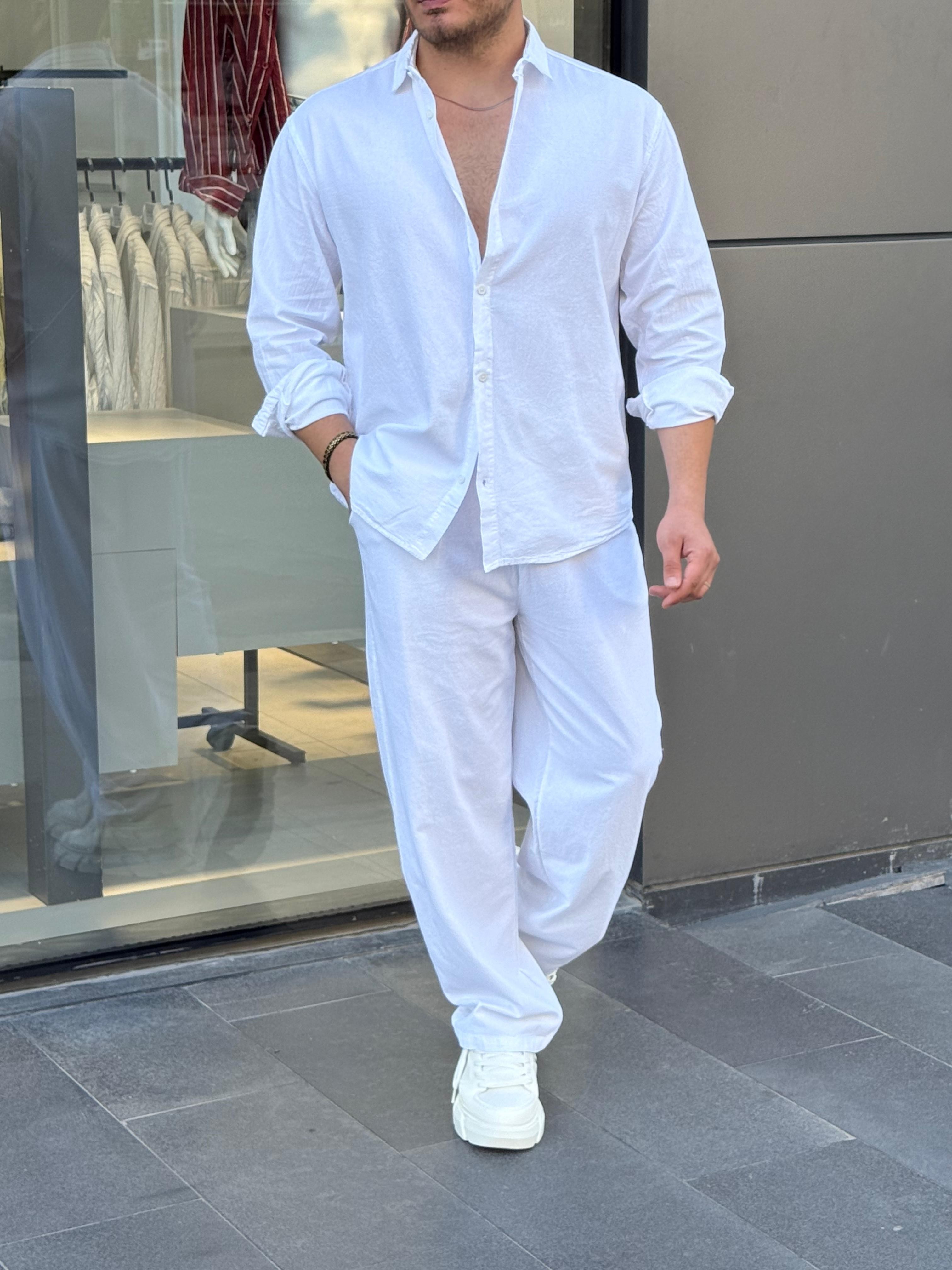 Keten Oversize Takım - Beyaz