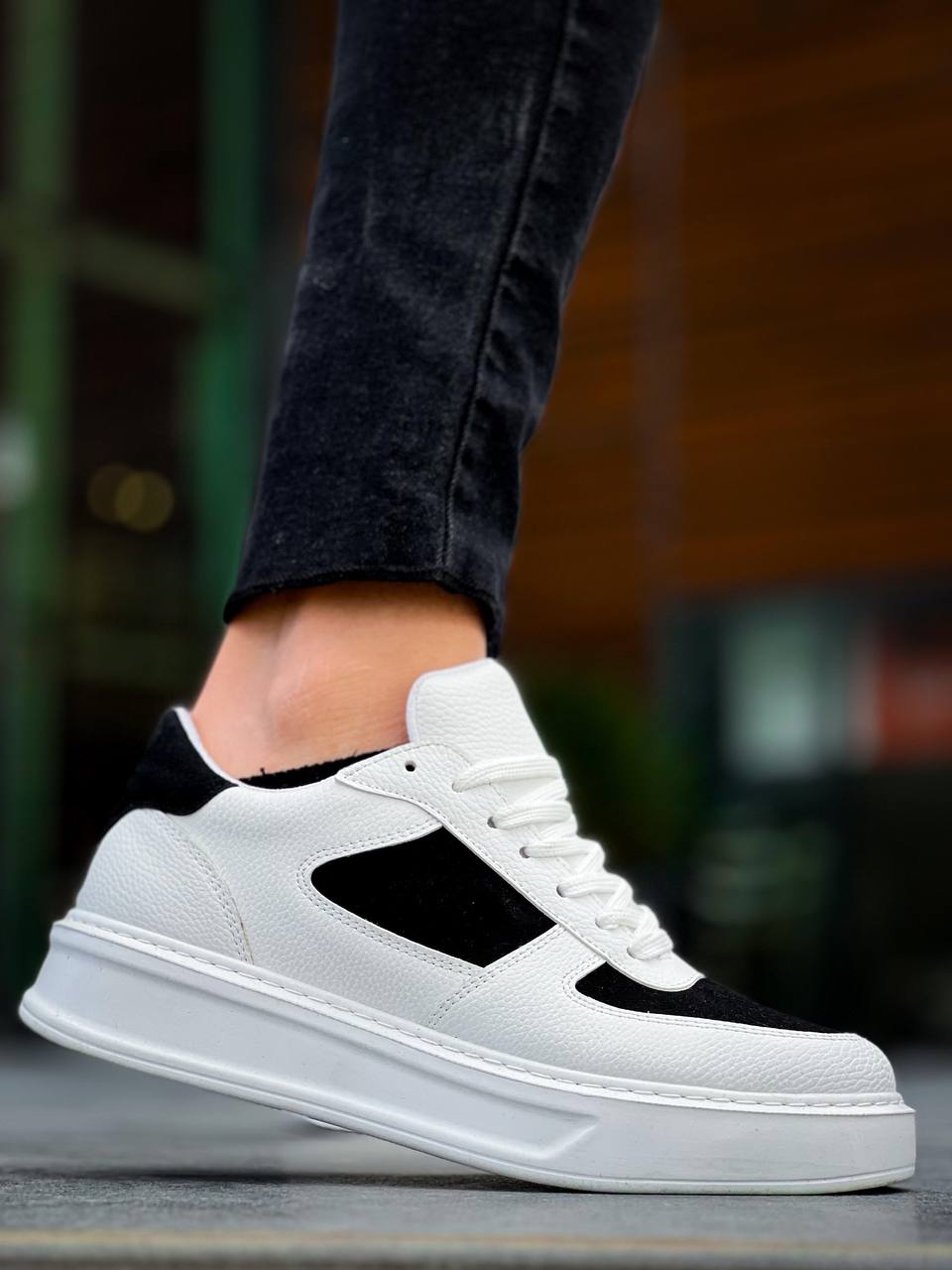 KB-X8 Kuback Beyaz Siyah Cilt Yüksek Taban Günlük Spor Ayakkabı