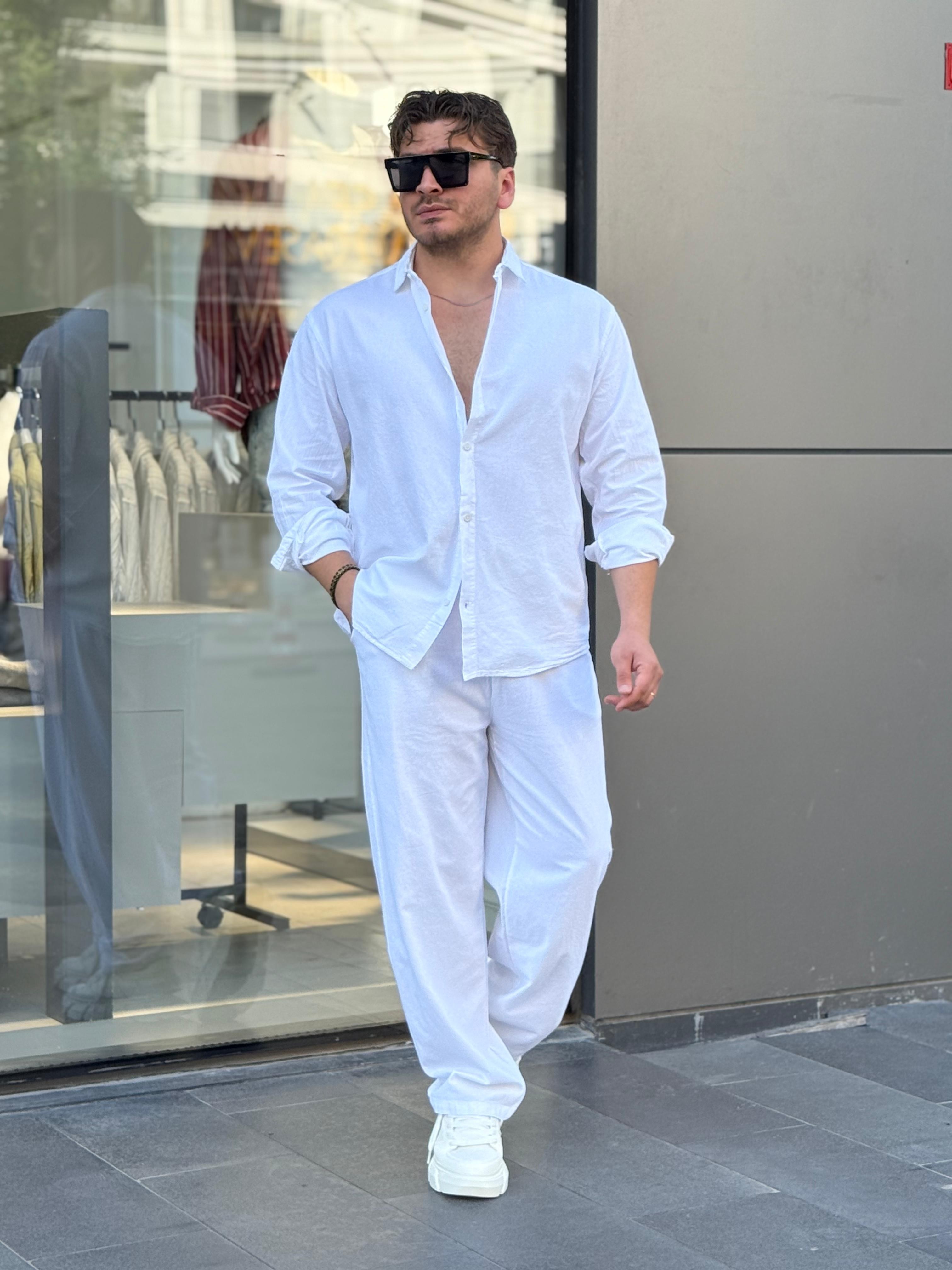 Keten Oversize Takım - Beyaz