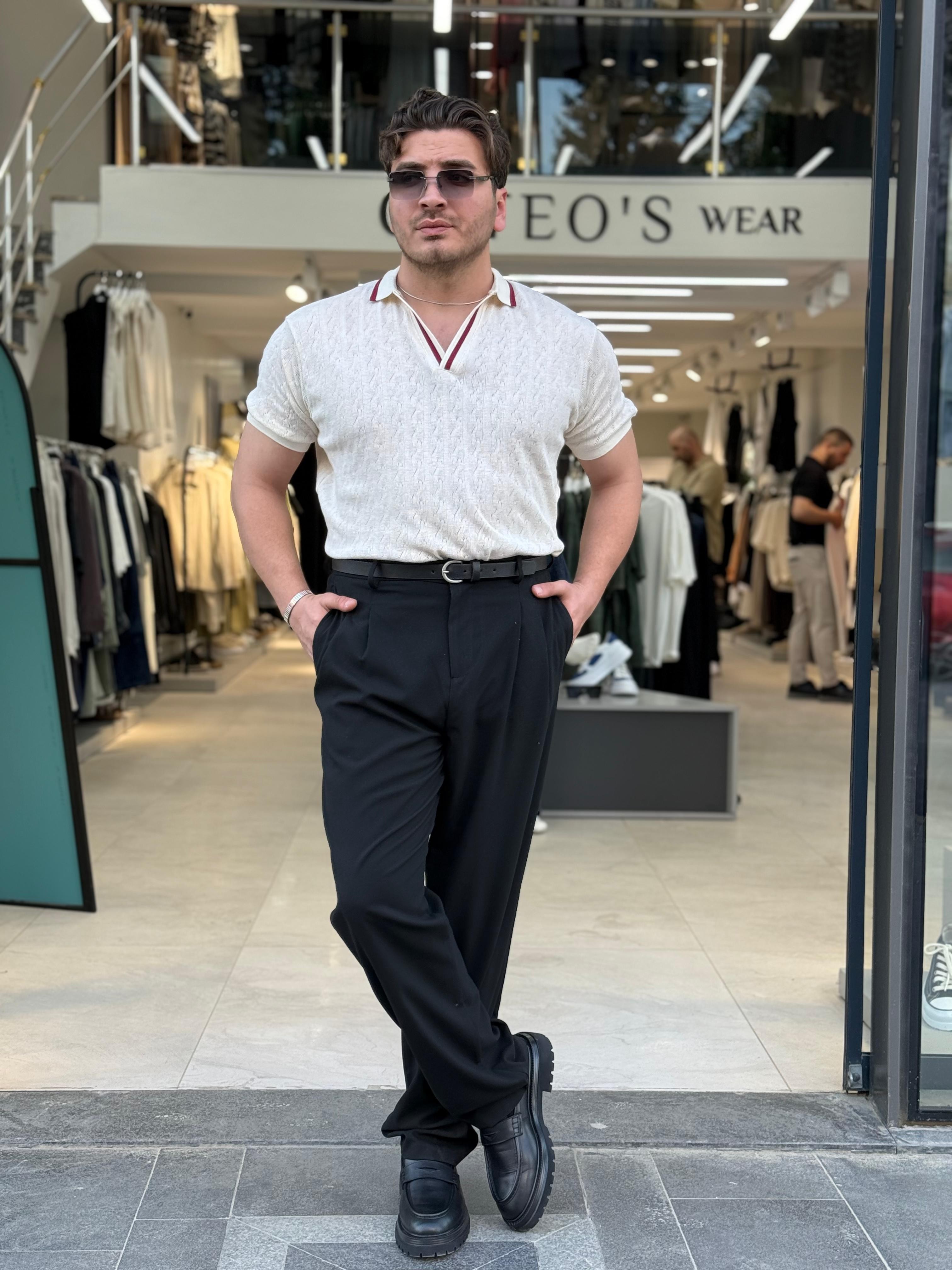 Çizgi Detaylı Triko Tshirt - Bordo