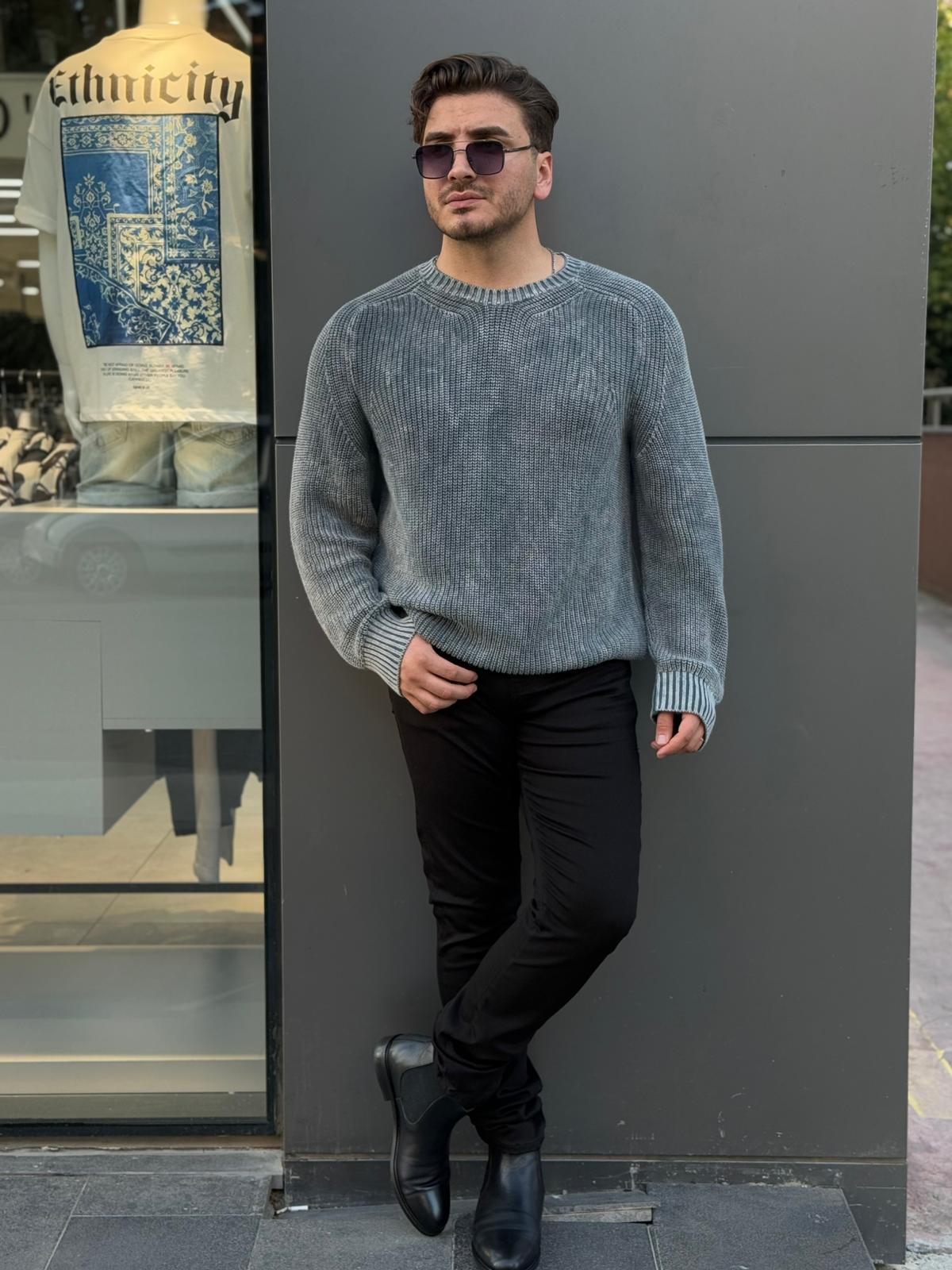 Örme Triko Kazak - Gri