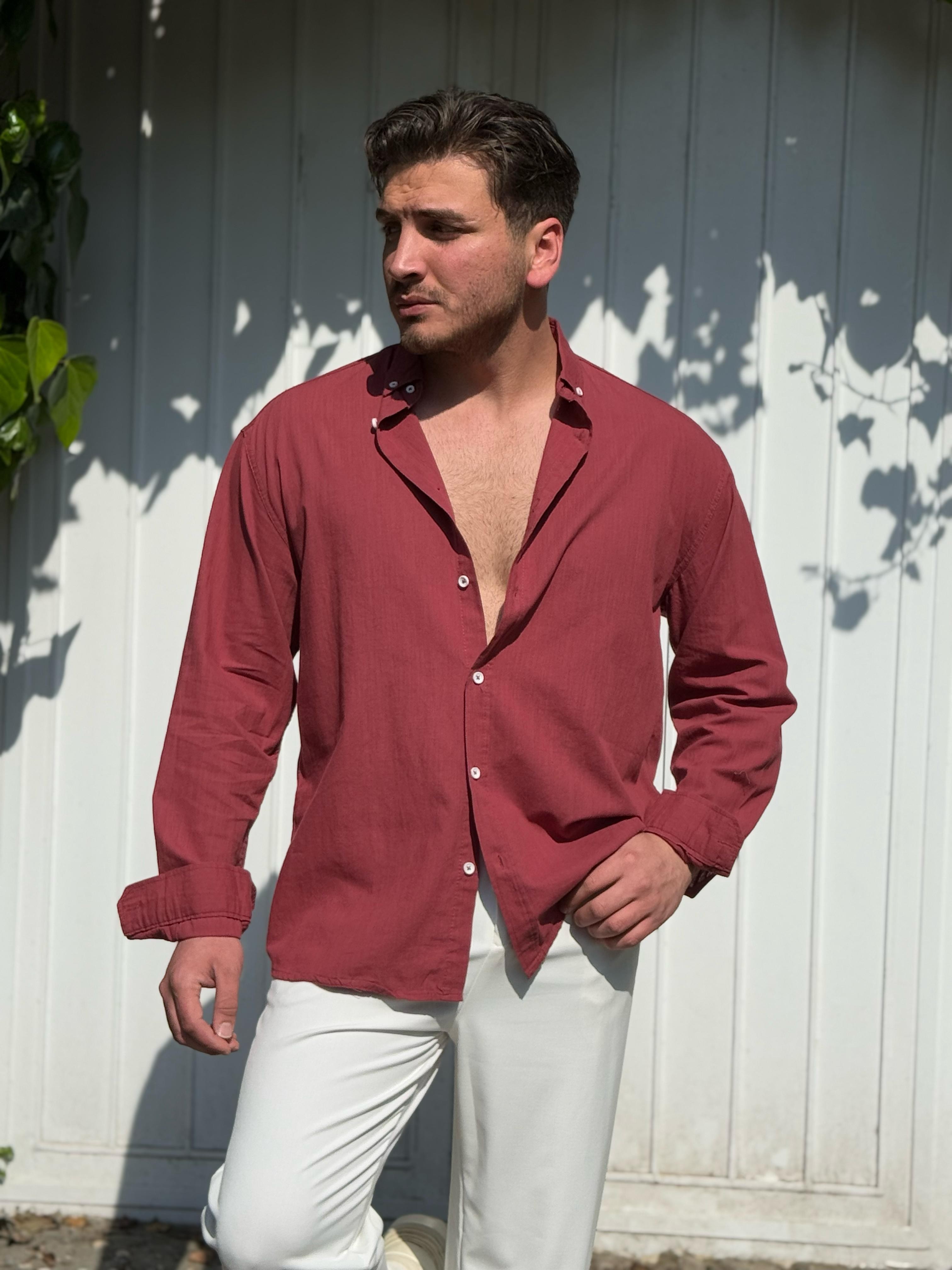 Pamuk Kumaş Oversize Gömlek - Bordo