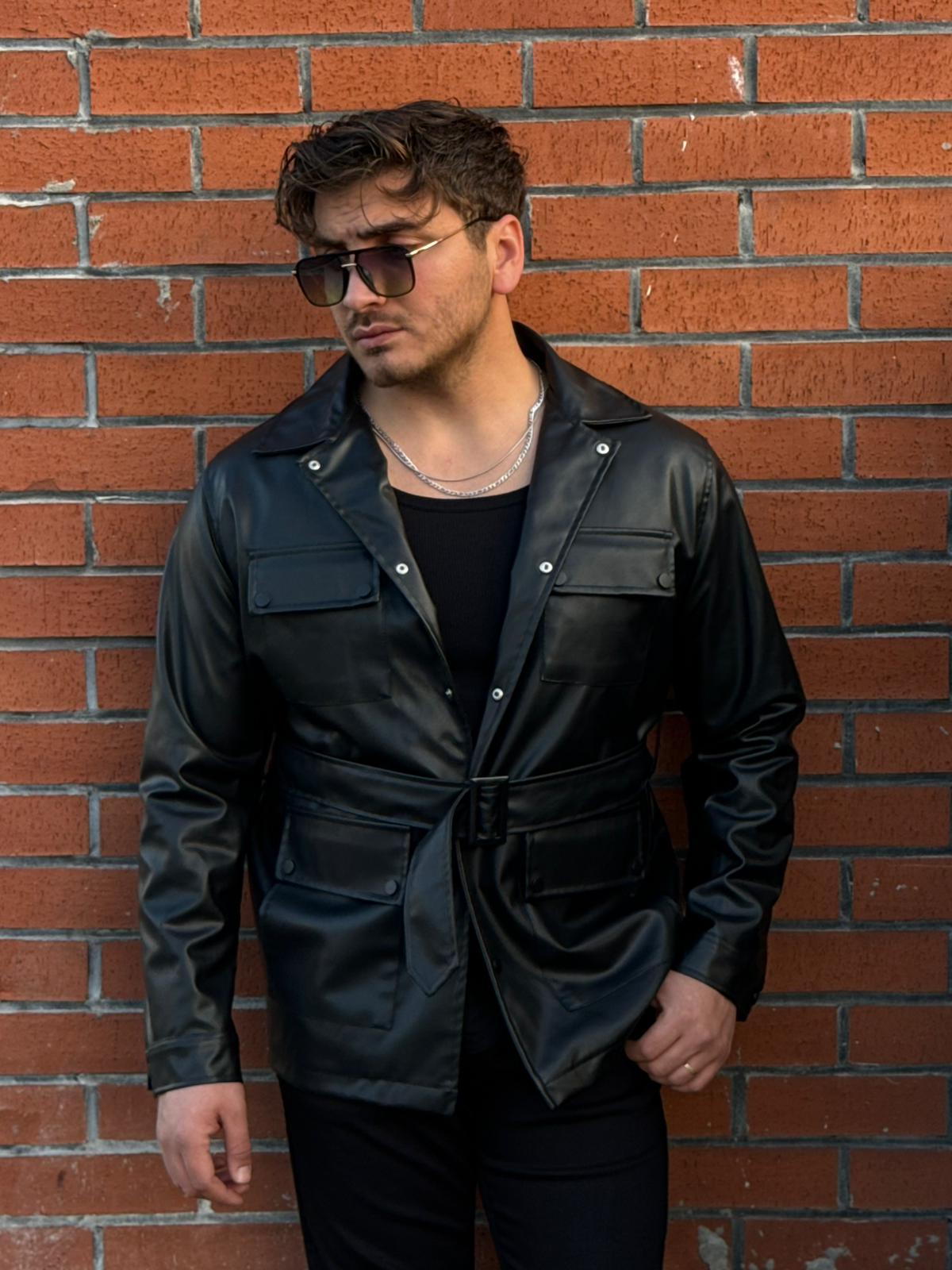 Cepli Kemerli Deri Ceket