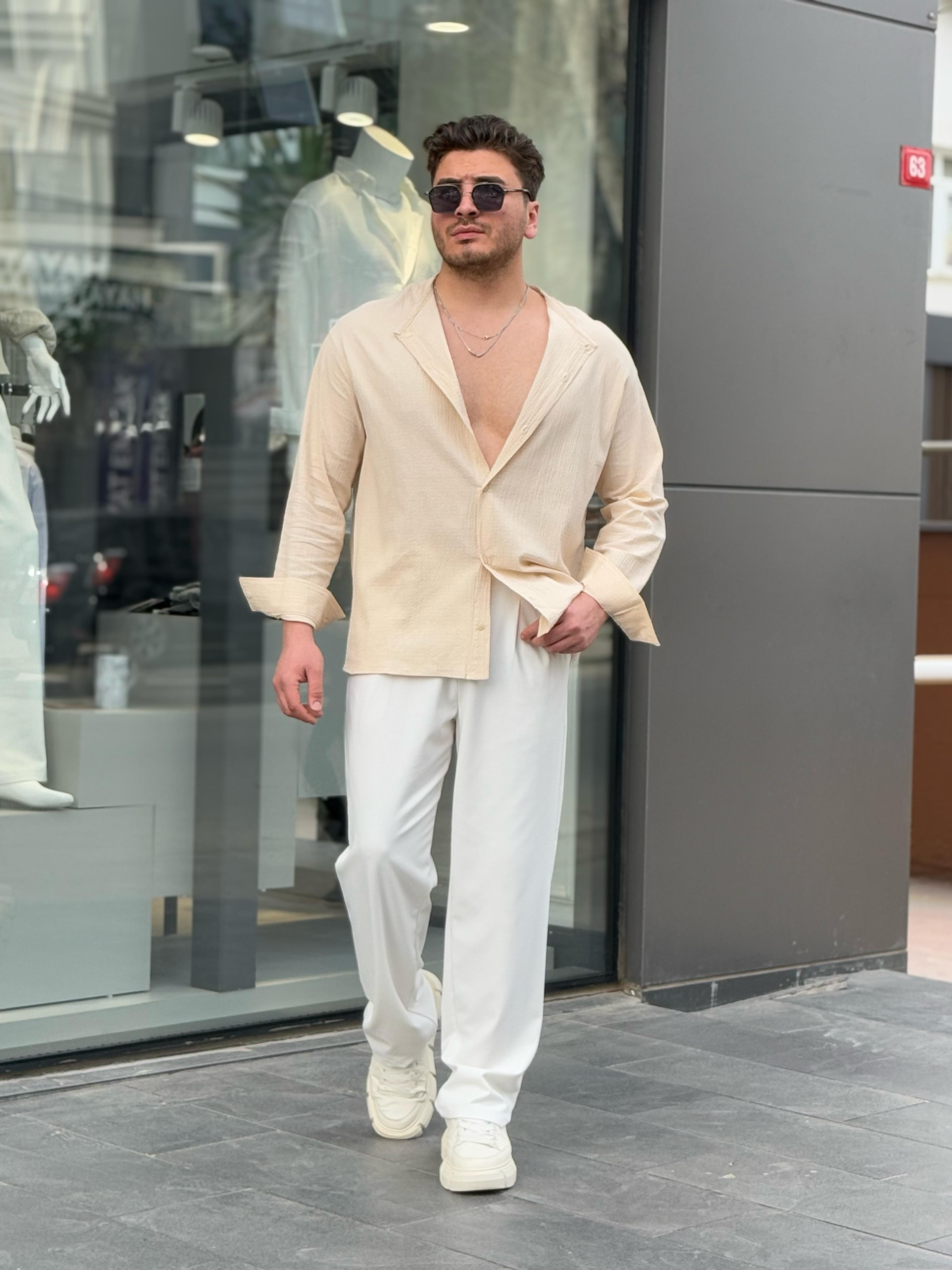 Hakim Yaka Oversize Pamuk Gömlek