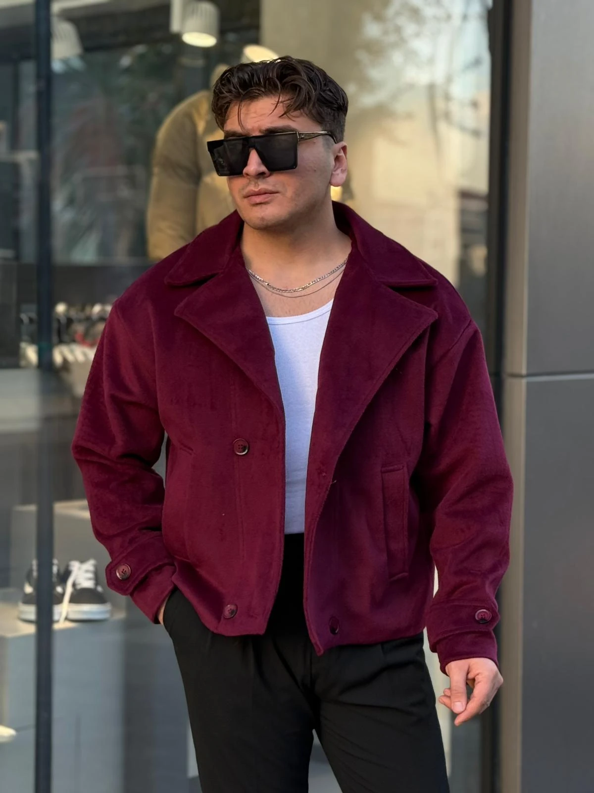 Kaşe Kruvaze Ceket  - Bordo