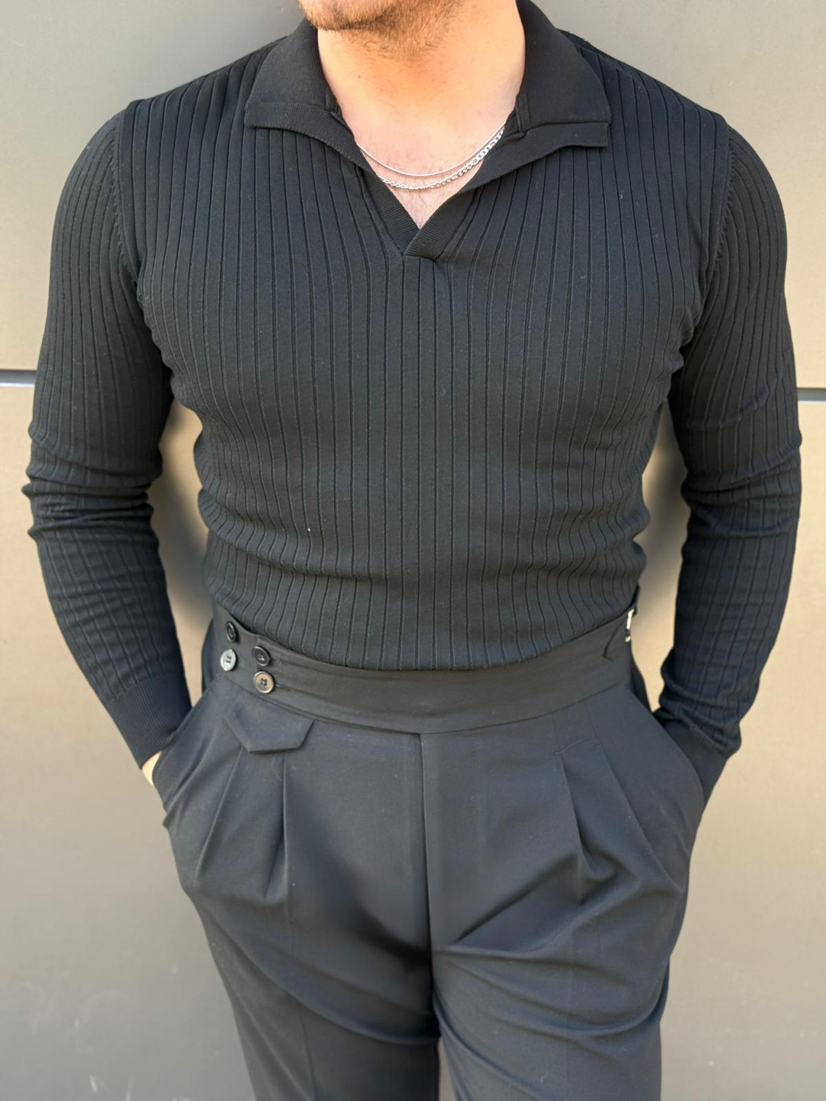 Polo Yaka Çizgili Kazak