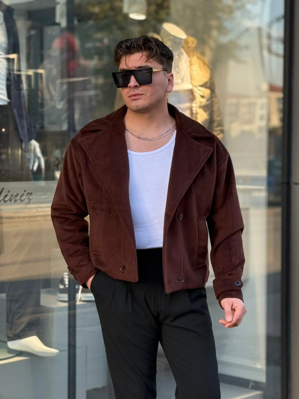 Kaşe Kruvaze Ceket  - kahve