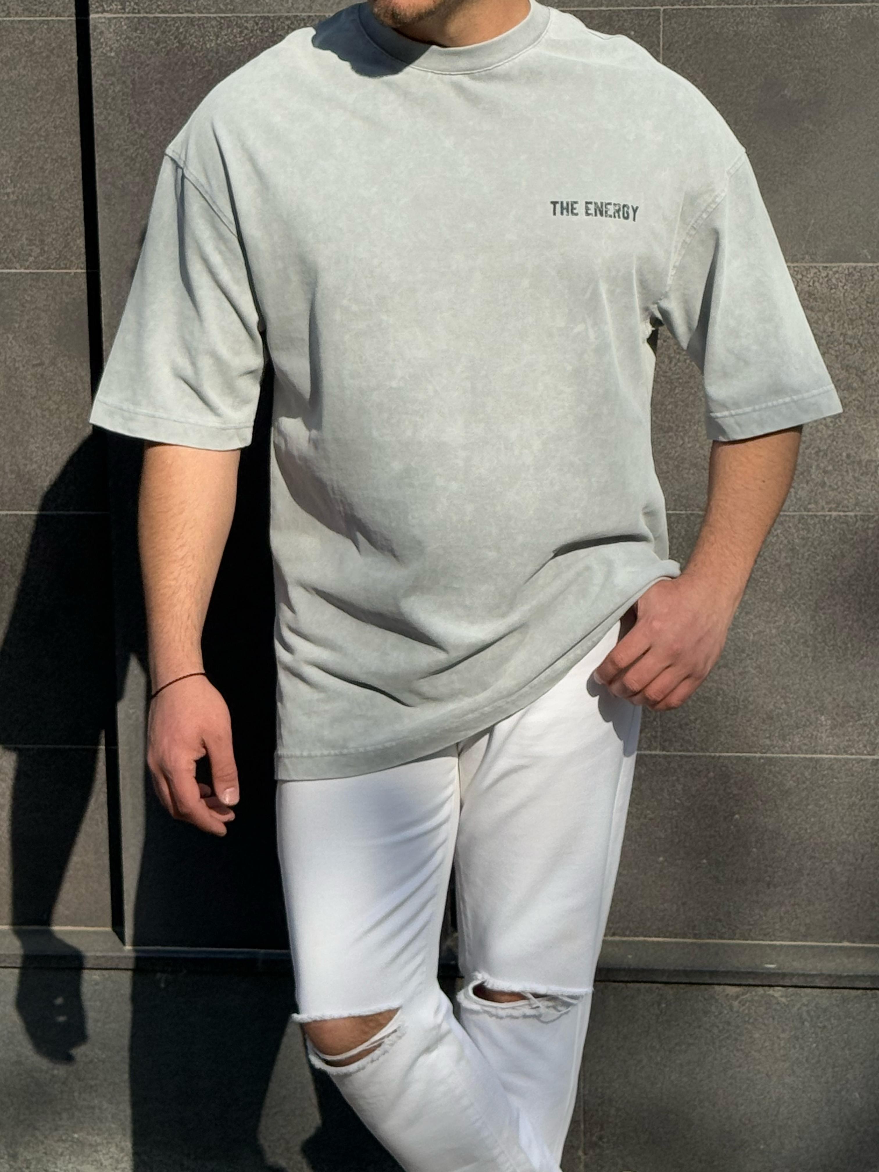 Arka Baskılı Oversize Tshirt - Gri
