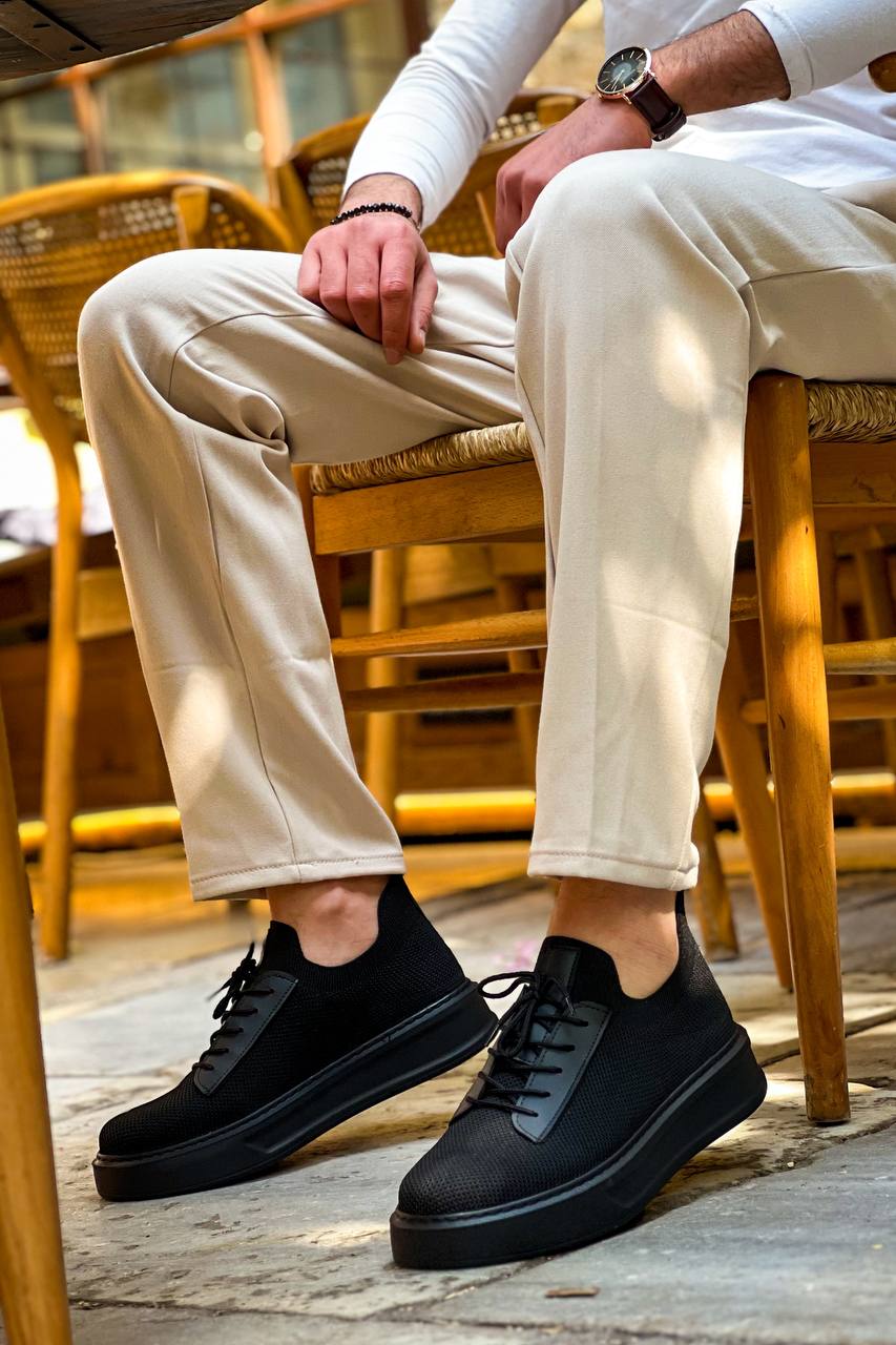 KB-116 Kuback Siyah Siyah Taban Bağcıklı Triko Günlük Erkek Ayakkabı