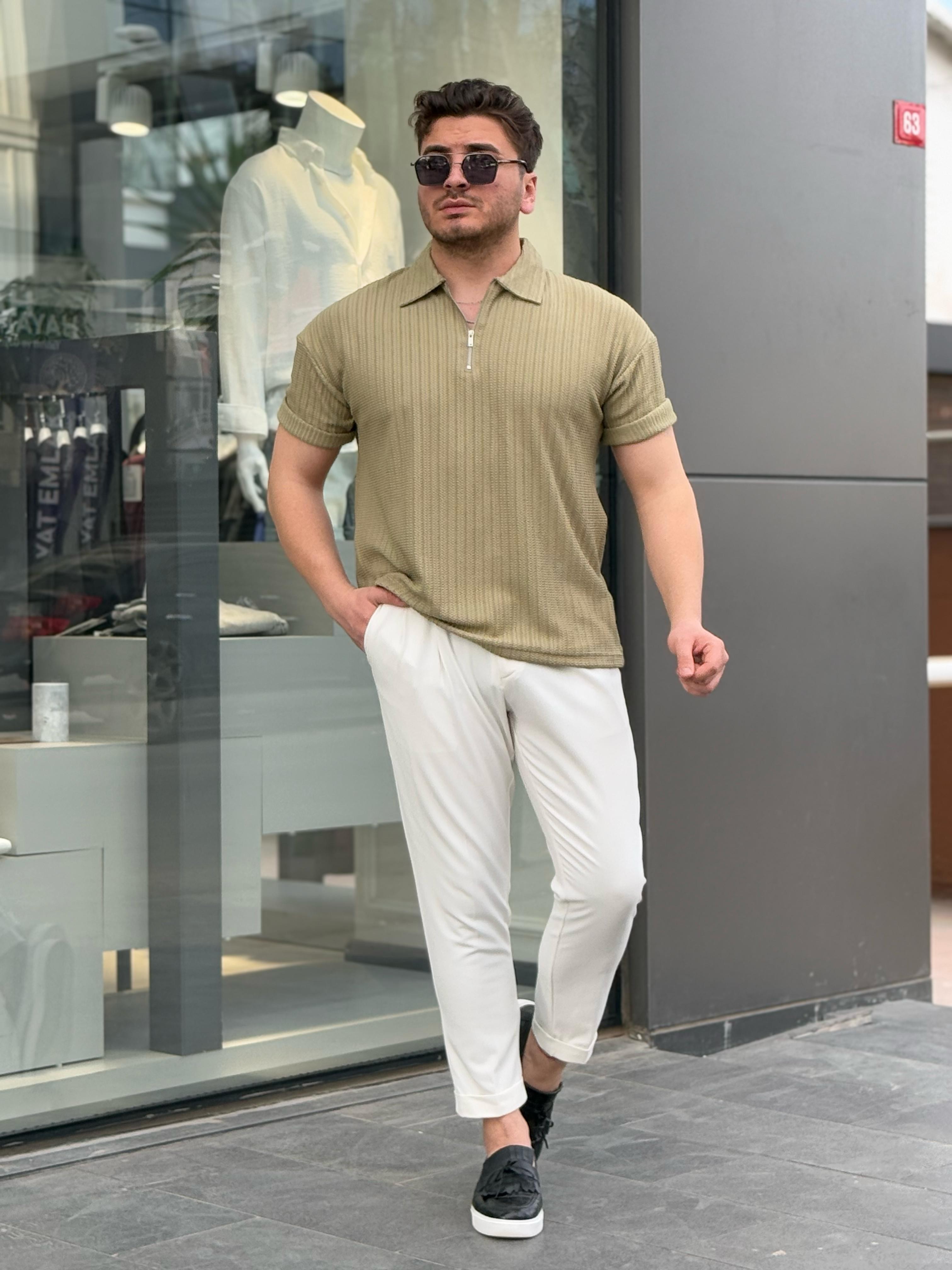 Fermuarlı Regular Kesim Tshirt - çağla