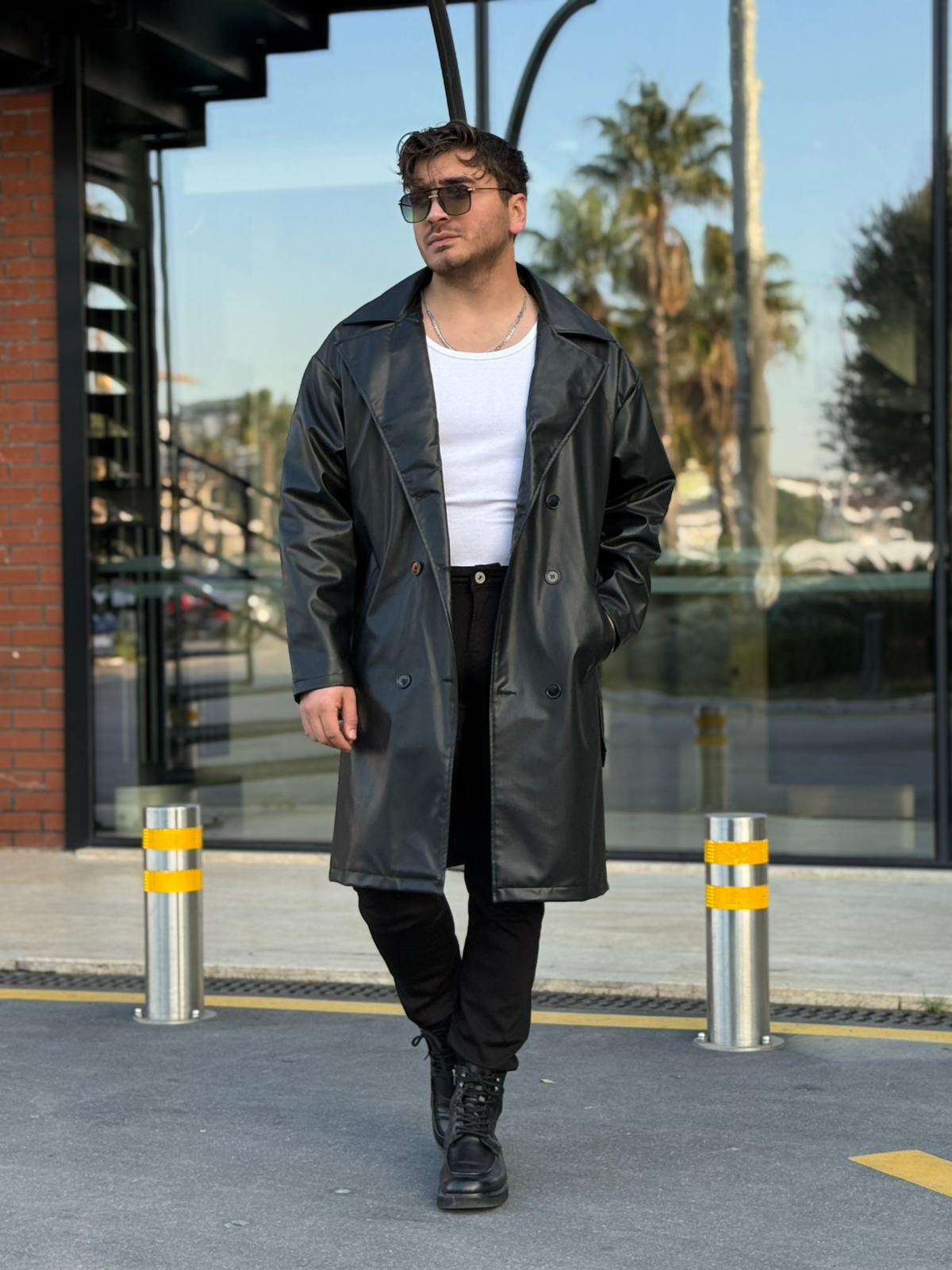 Siyah Kemerli Trençkot 