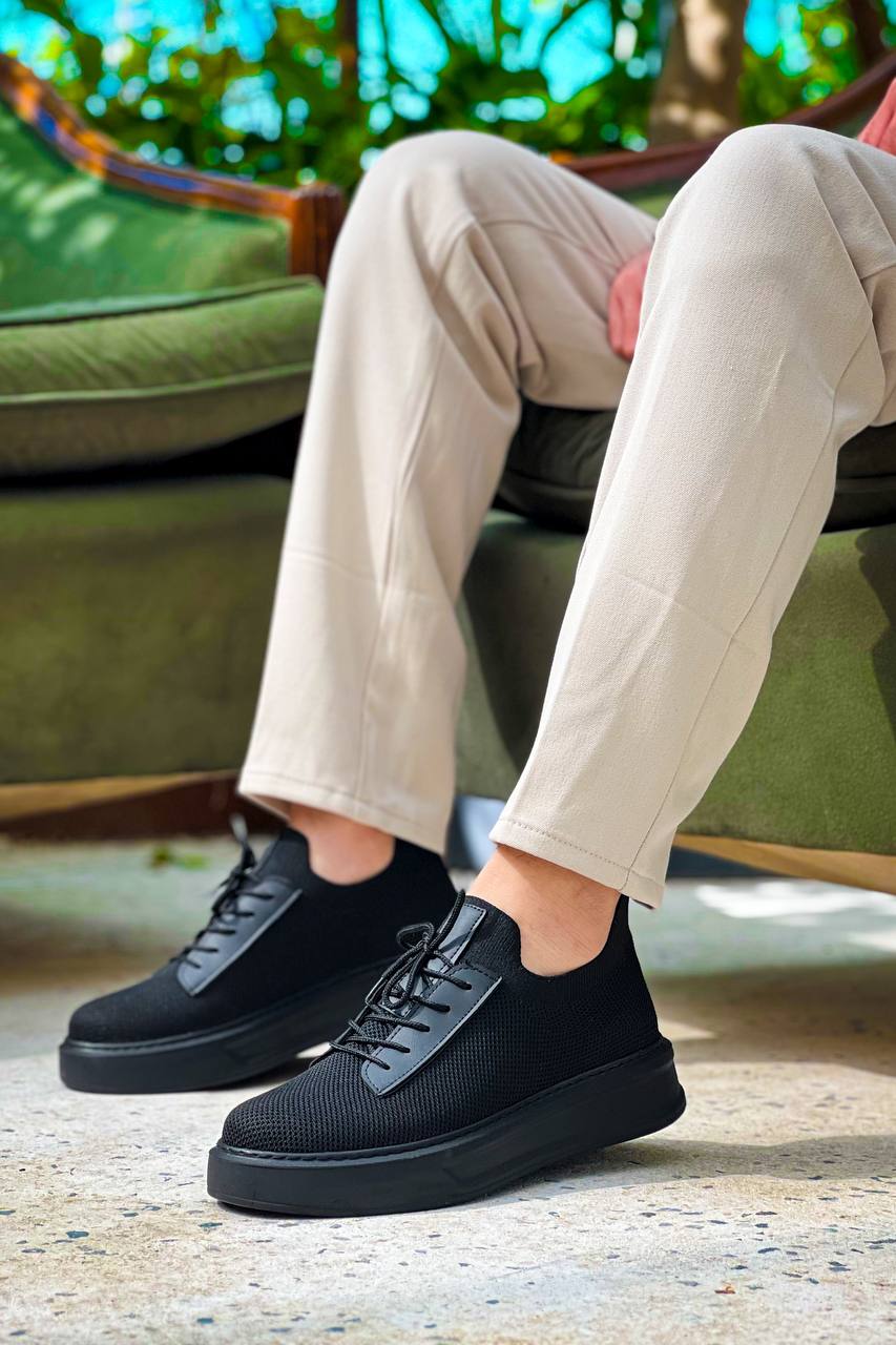 KB-116 Kuback Siyah Siyah Taban Bağcıklı Triko Günlük Erkek Ayakkabı