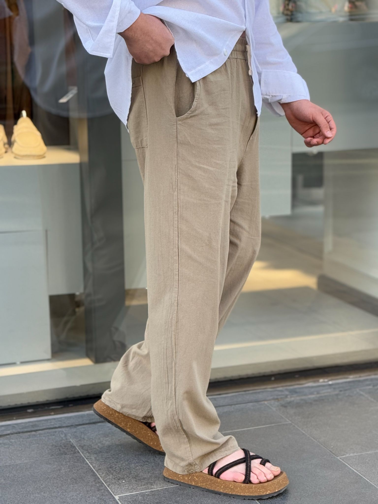 Keten Baggy İpli Pantolon - Yeşil